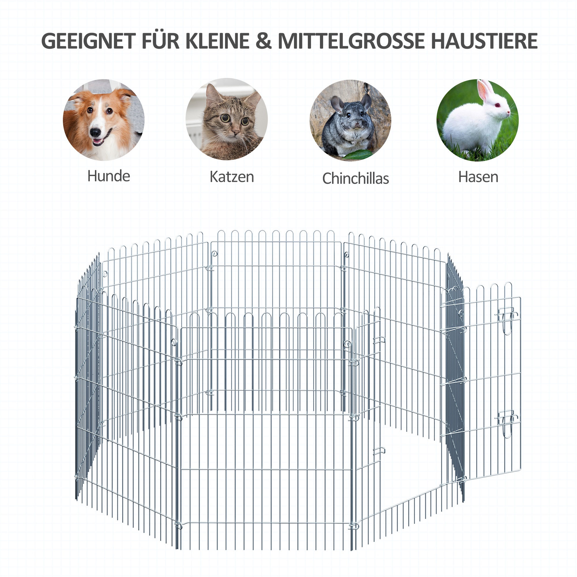 Freilaufgehege Welpenauslauf Welpenzaun Laufstall Welpengitter für Tiere 8-teilig B63 x H91 cm