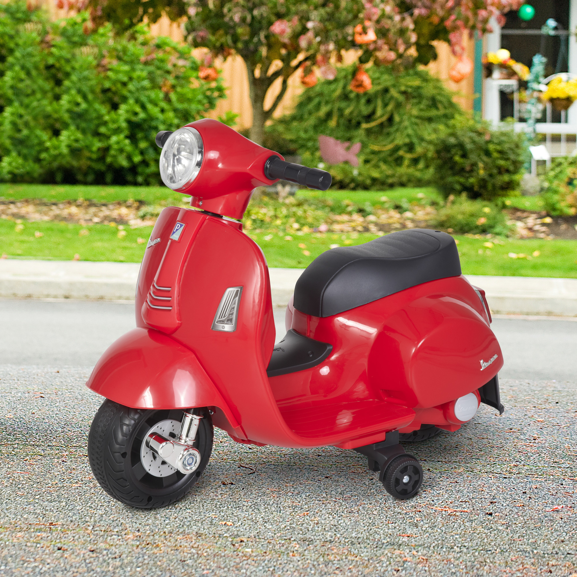 Elektro Kindermotorrad Vespa Elektromotorrad mit LED-Licht, Sound, Kinder Elektro Motorrad für Kinder von 18-36 Monate Rot