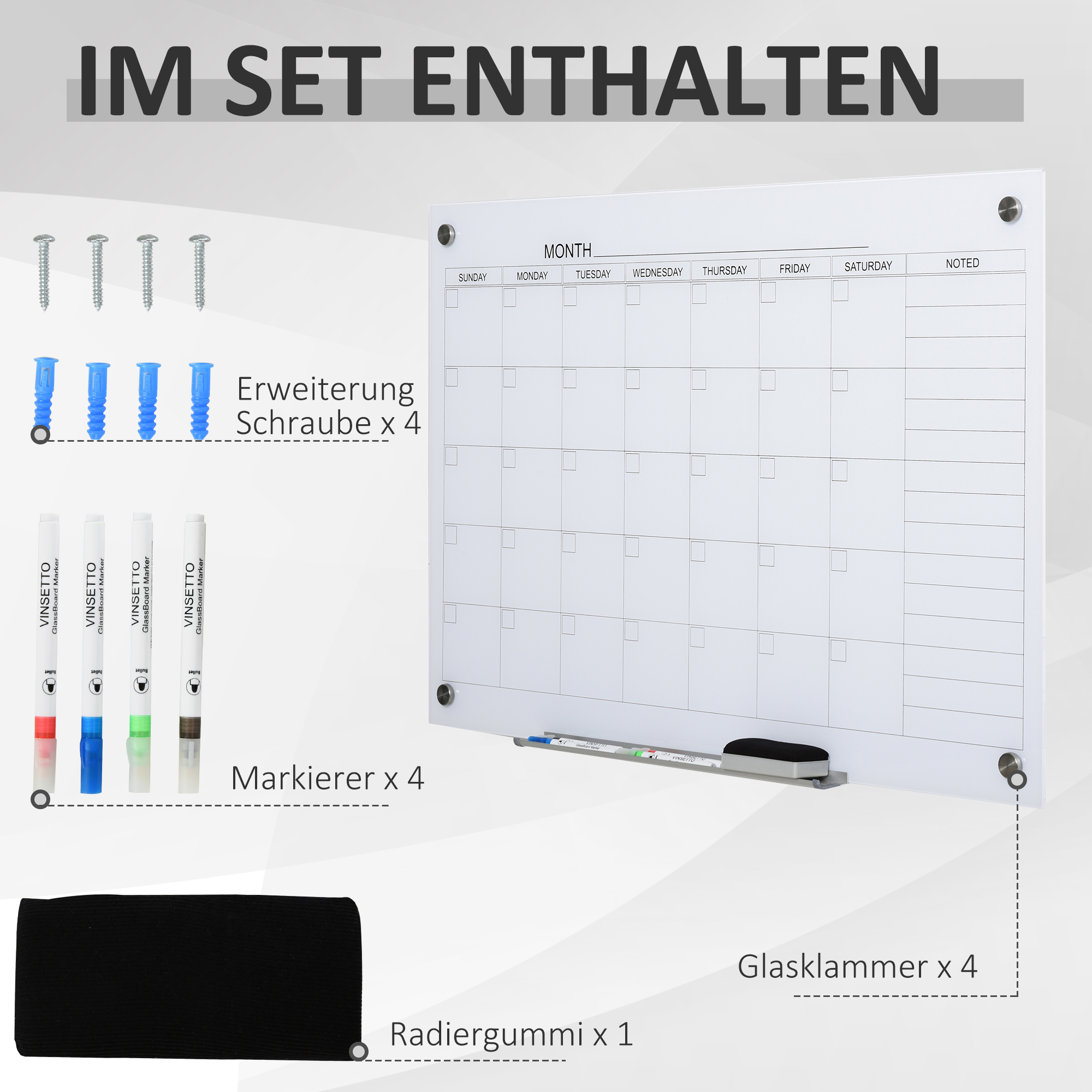 Whiteboard Kalender 90 x 60cm Wandkalender mit Stiftablage Trocken Abwischbar Wochenplaner mit 4 Stifte, Radierer, Monatskalender für Büro Schule Küche Zuhause