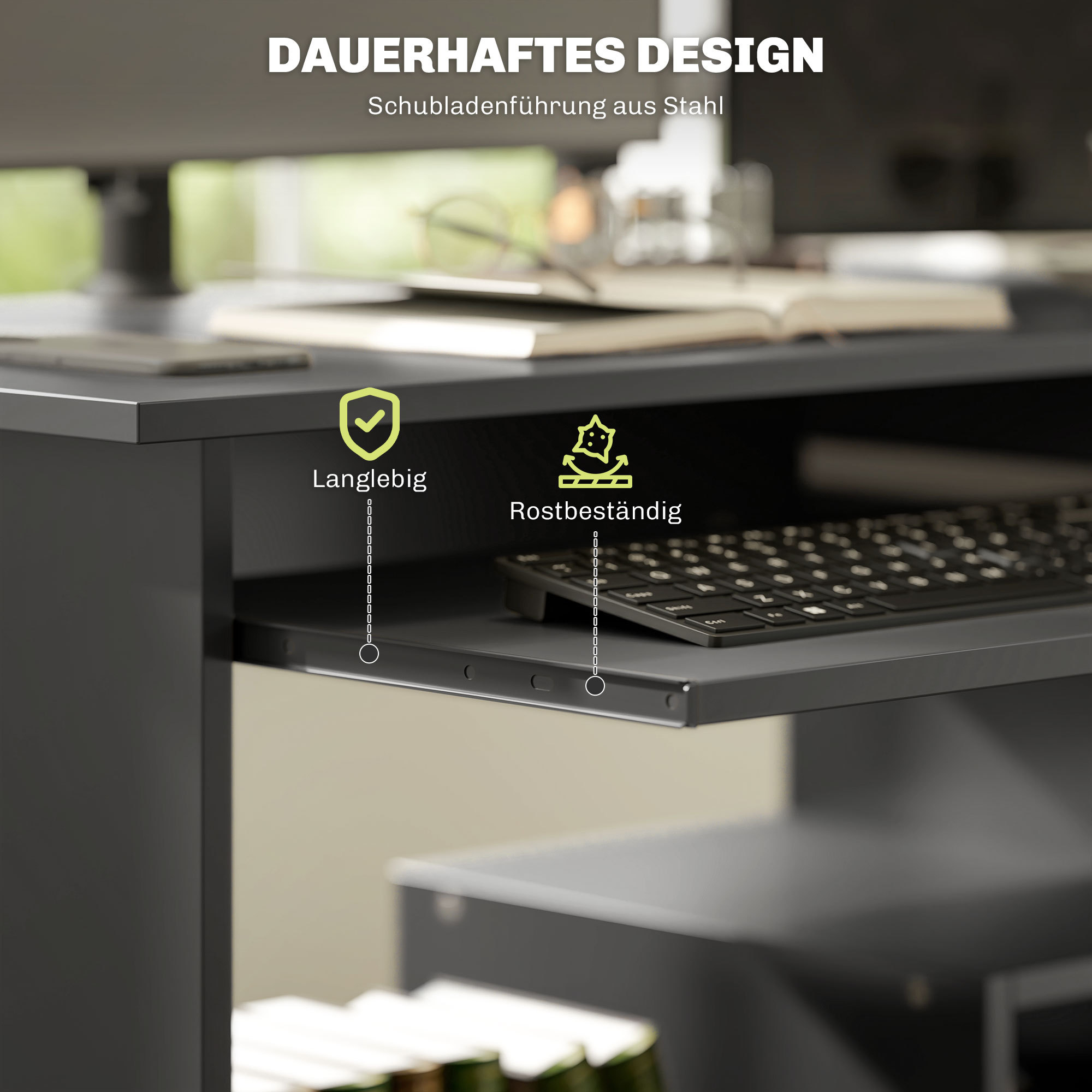 Computertisch, Schreibtisch, Spanplatte, Metall, 80 x 45 x 75 cm, Schwarz