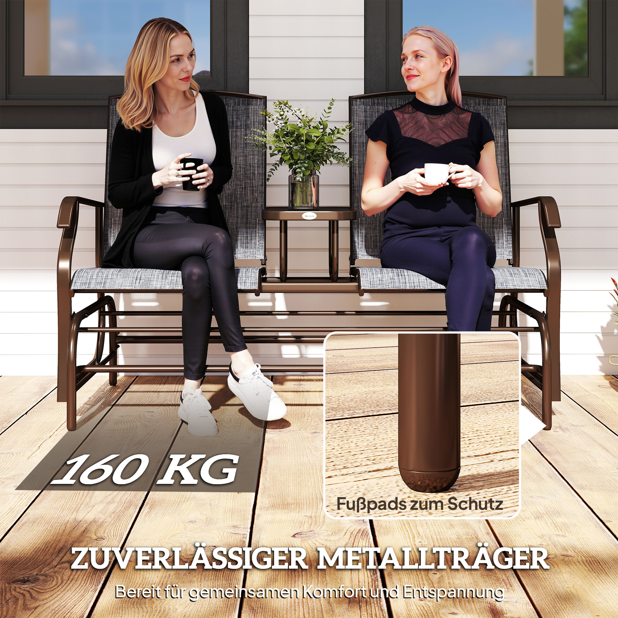 Gartenbank Schaukelstuhl Sitzbank Schaukelbank Gartenstuhl mit Tisch Schaukel Bank 2-Sitzer