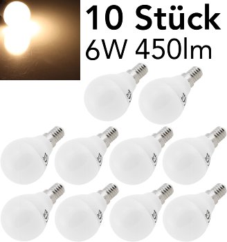 LED Tropfenlampe E14 "T50 Promo" 10er-Pk, 3000k, 440lm, 230V/6W, 160°, warmweiß