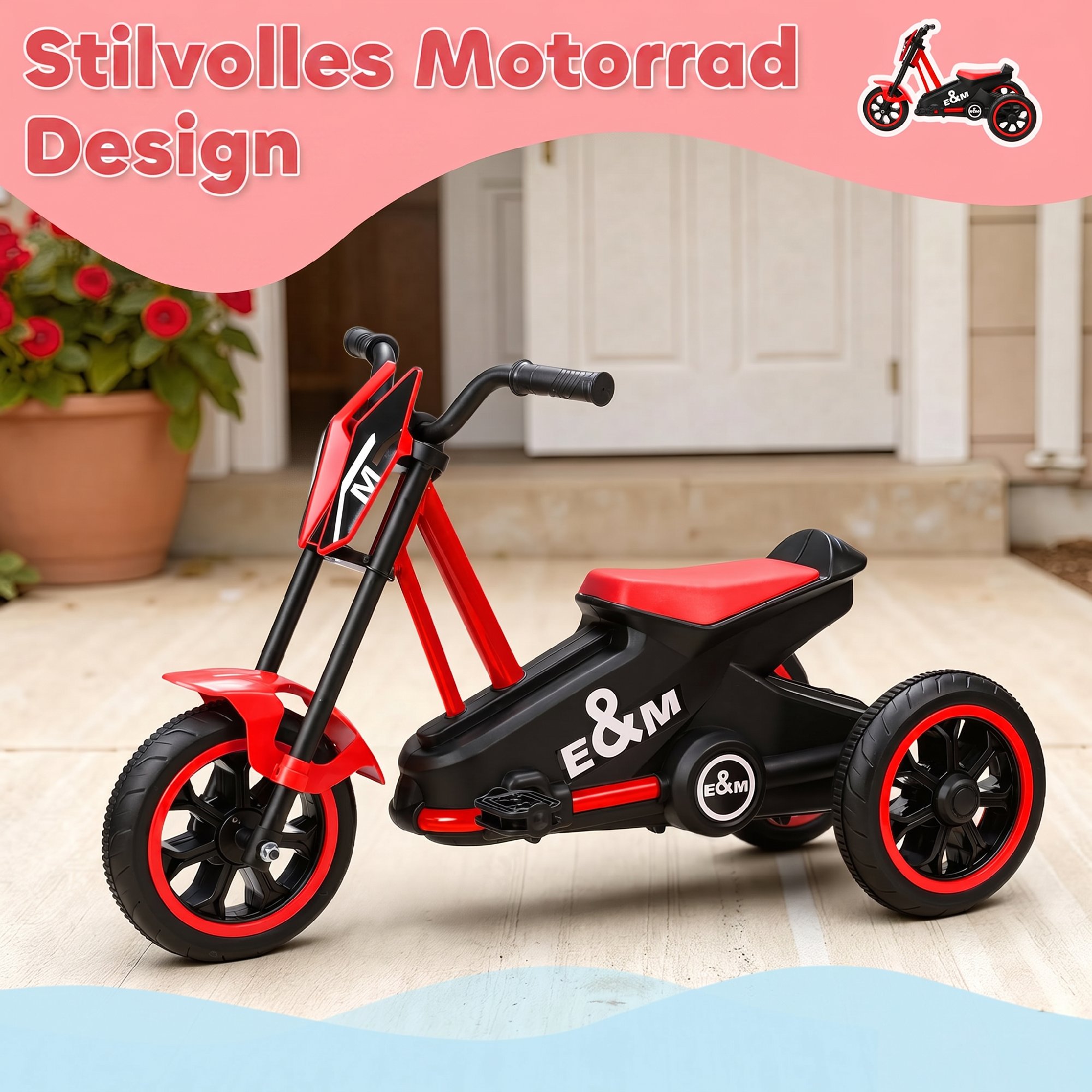 Dreirad, Kinderfahrrad, Laufrad, Kinderrad mit Pedal, Lauffahrrad für Kinder 18-36 Monaten, Stahl, 79x44x50 cm, Rot