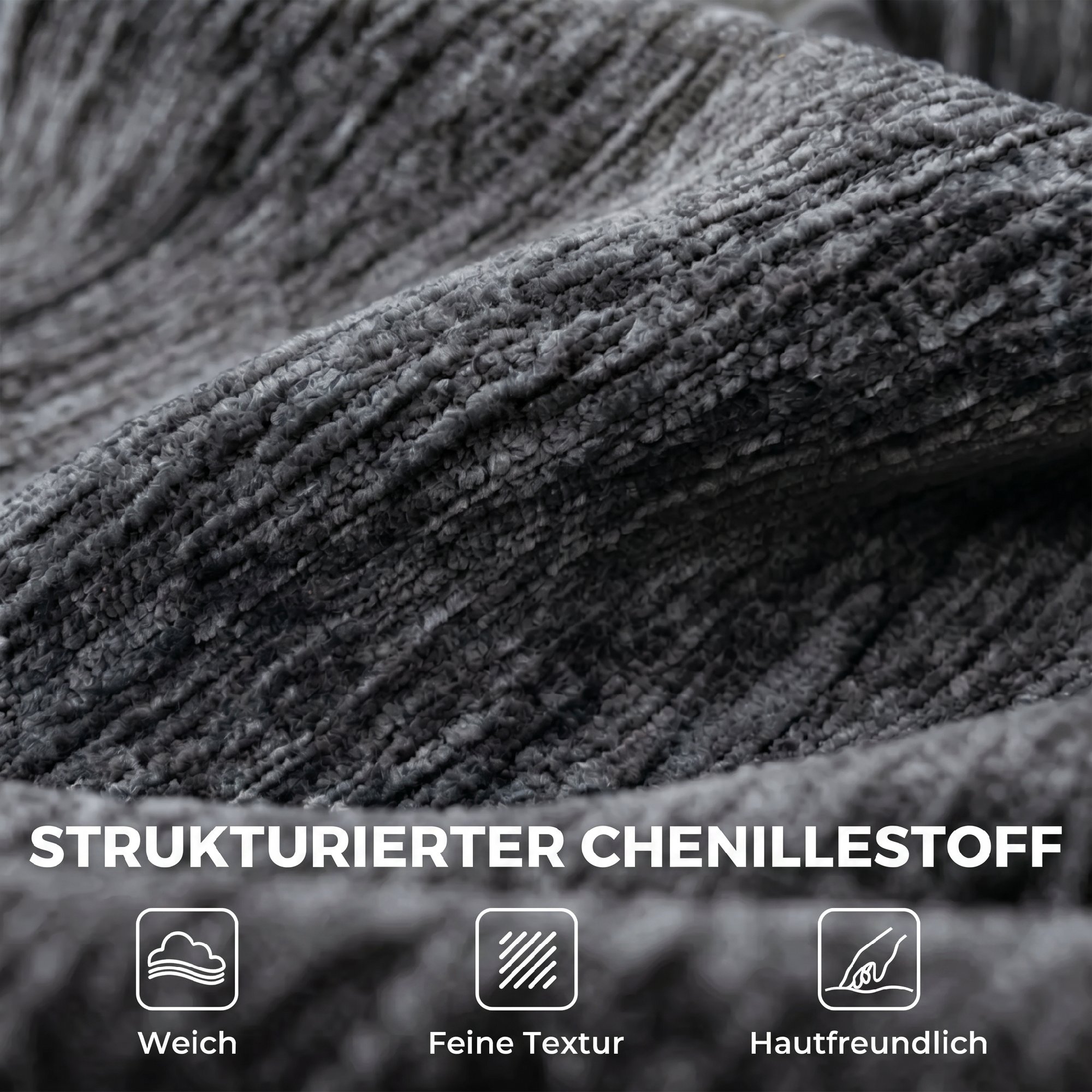 3-Sitzer Ecksofa in L-Form mit Ottomane, wandelbares Chenille-Cloud-Schlafsofa mit Federkernpolsterung, Grau