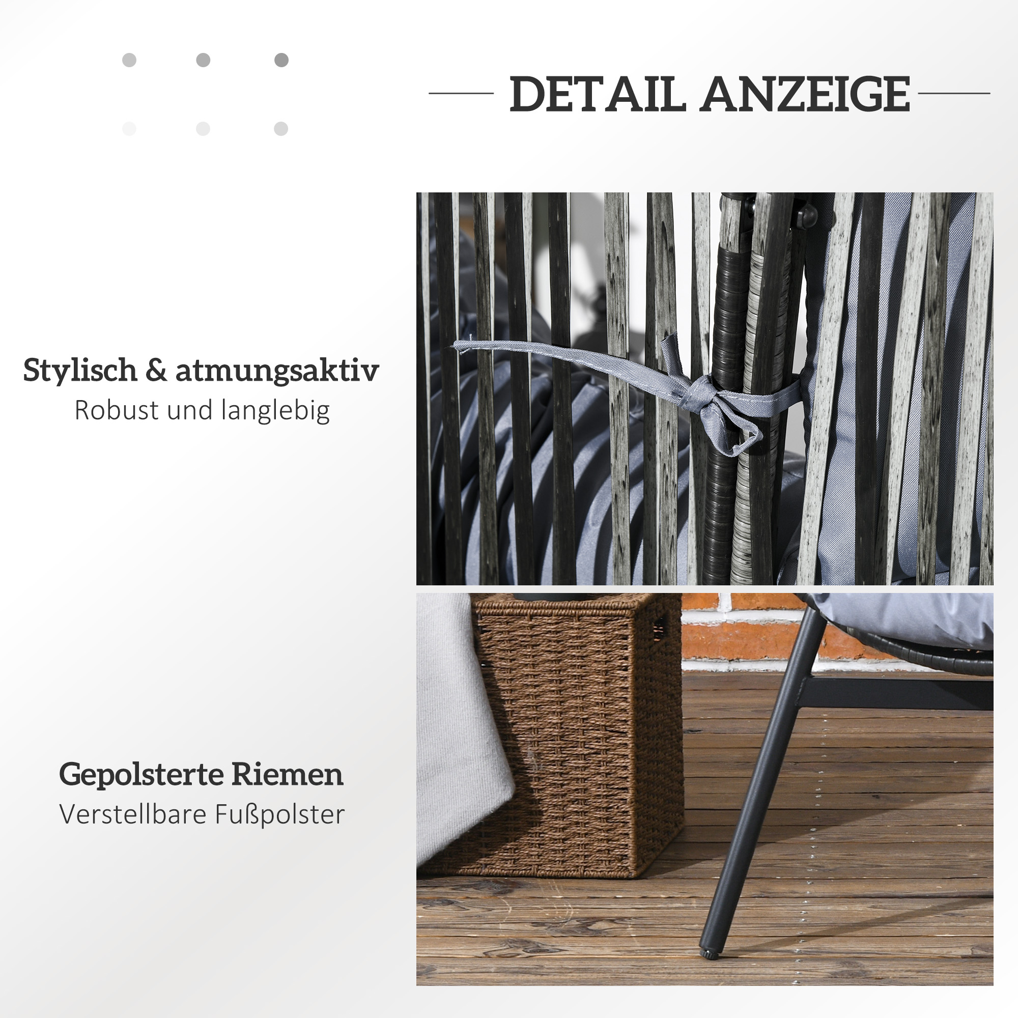 Rattansessel Outdoor-Sessel Gartensessel, PE-Rattan, 89 cm x 75 cm x 143 cm, Grau+Schwarz