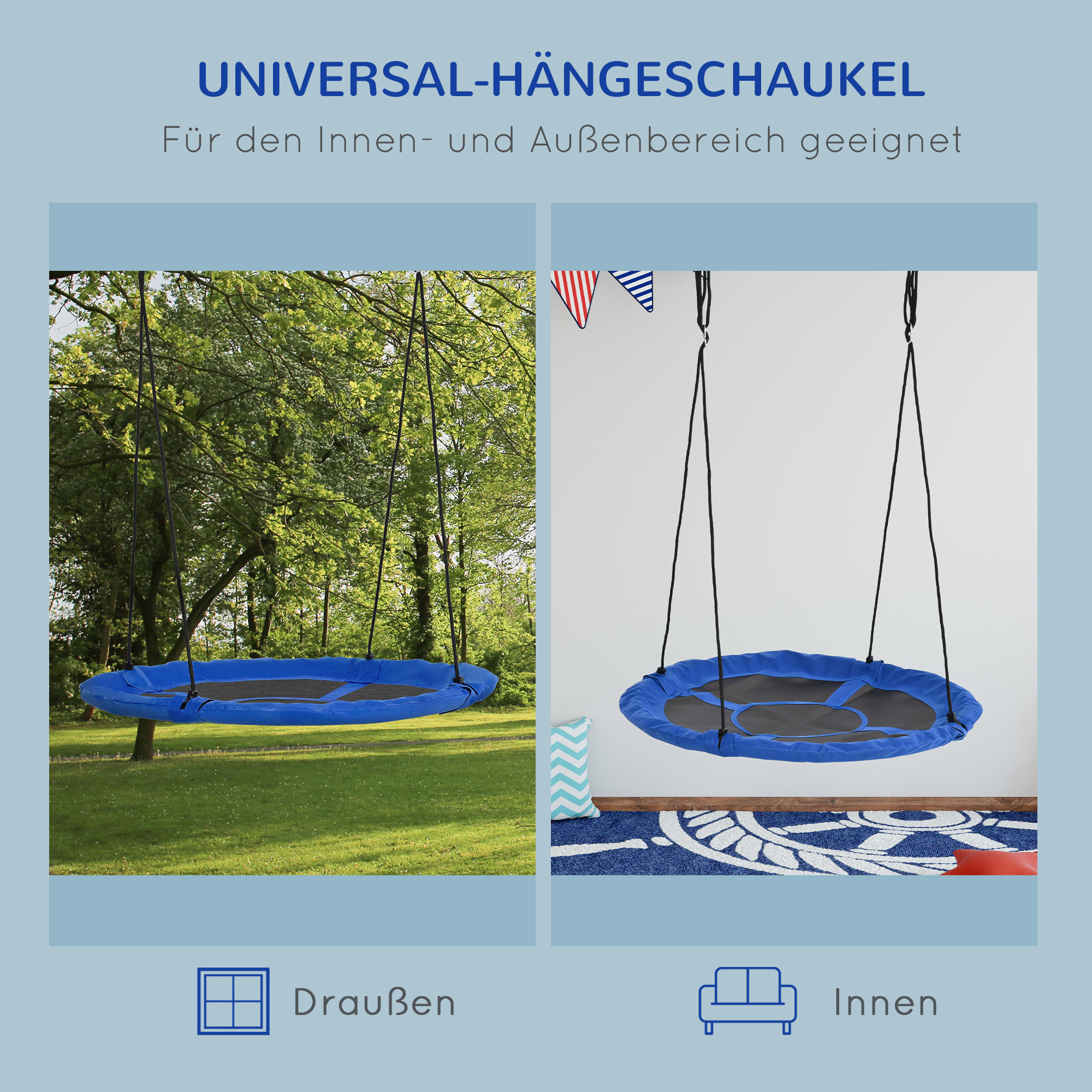 Nestschaukel, wetterfest, bis 100 kg, längenverstellbare Seile, ?110 cm, Blau