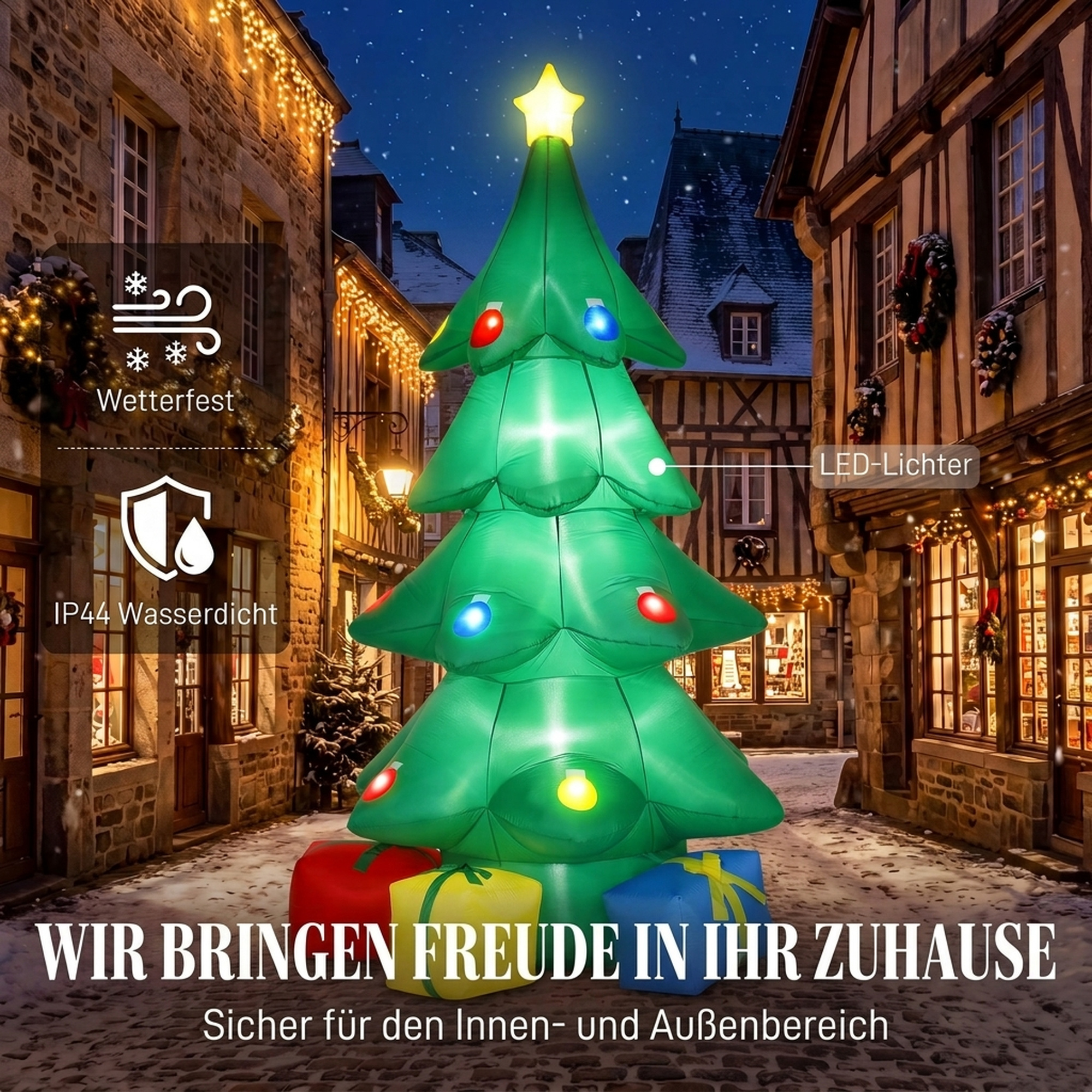 Aufblasbarer Weihnachtsbaum 300 cm mit RGB-Stern LED-Licht, Geschenkboxen, XXL  IP44 Wasserdicht für Weihnachtsfeiern