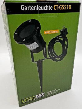 Gartenleuchte "CT-GS10", schwarz / 230V, 1,5m Kabel+Erdspieß, GU10 Fassung