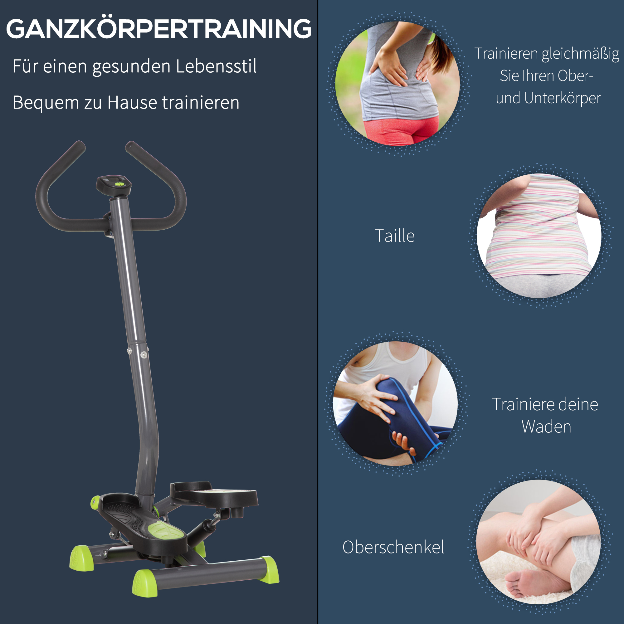 Stepper mit LCD-Monitor 55 x 44 x 108cm Stahl Grau+Grün+Schwarz