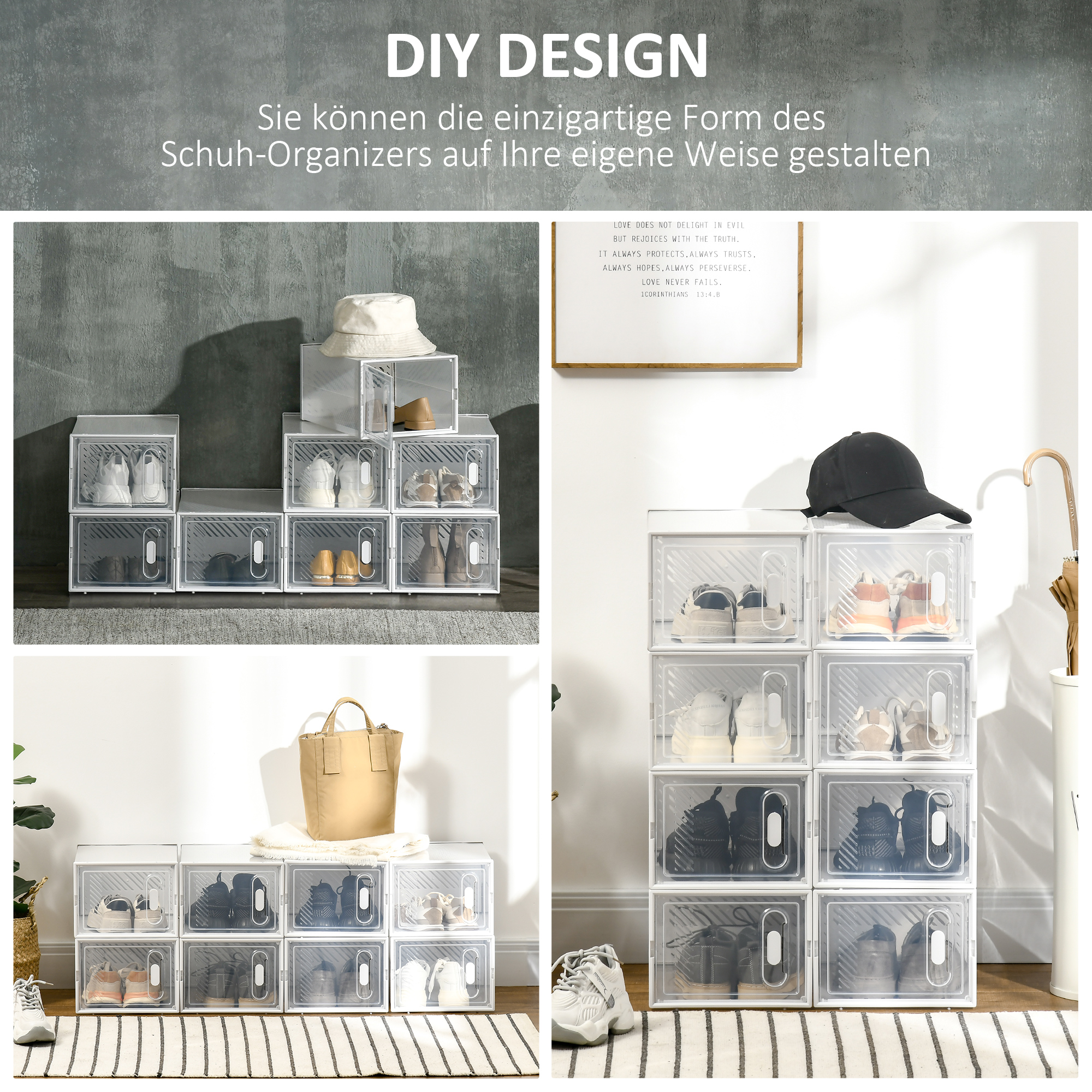 Modulares Regalsystem mit 8 Fächern, Steckregal, 25 cm x 35 cm x 19 cm, Transparent