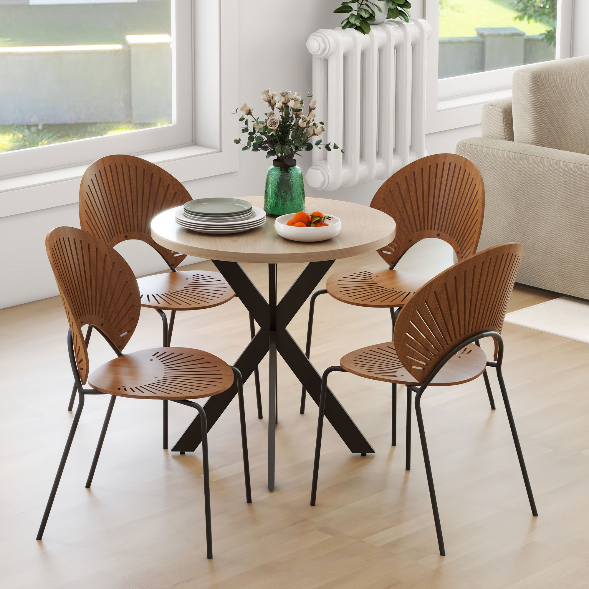 Esstisch 75 x 75 cm rund Küchentisch für 2-4 Personen modern Esszimmertisch mit Spinnenfuß Braun