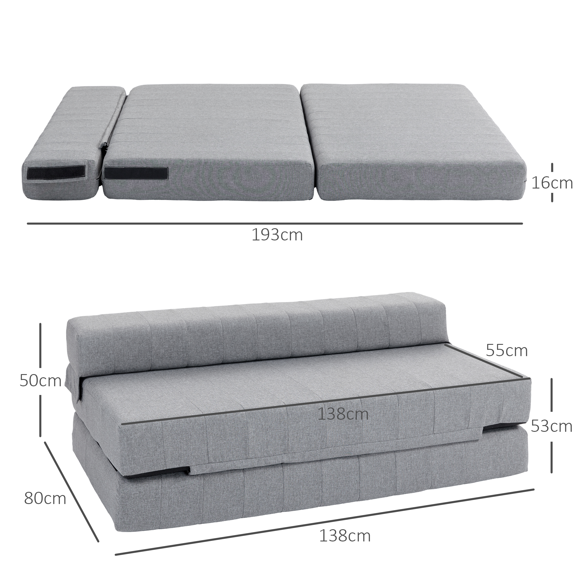 Klappsessel mit Bettfunktion, Gästebett, faltbar, bis 250 kg, 138x80x50 cm, Grau