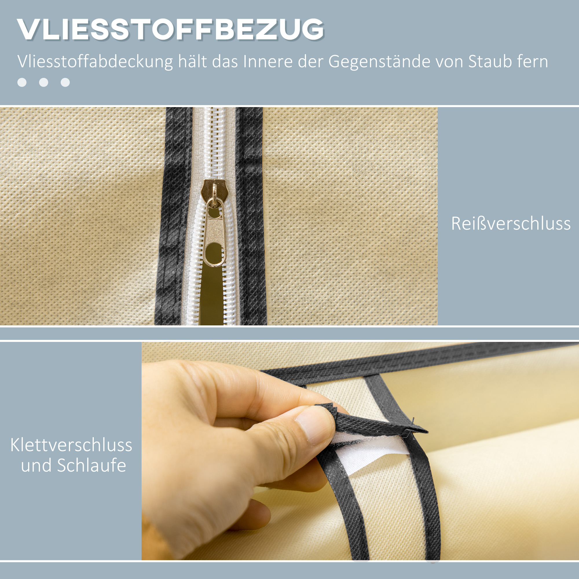 Schrank aus Stoff, Aufbewahrungslösung, 6 Regale, 1 Kleiderstange, Beige
