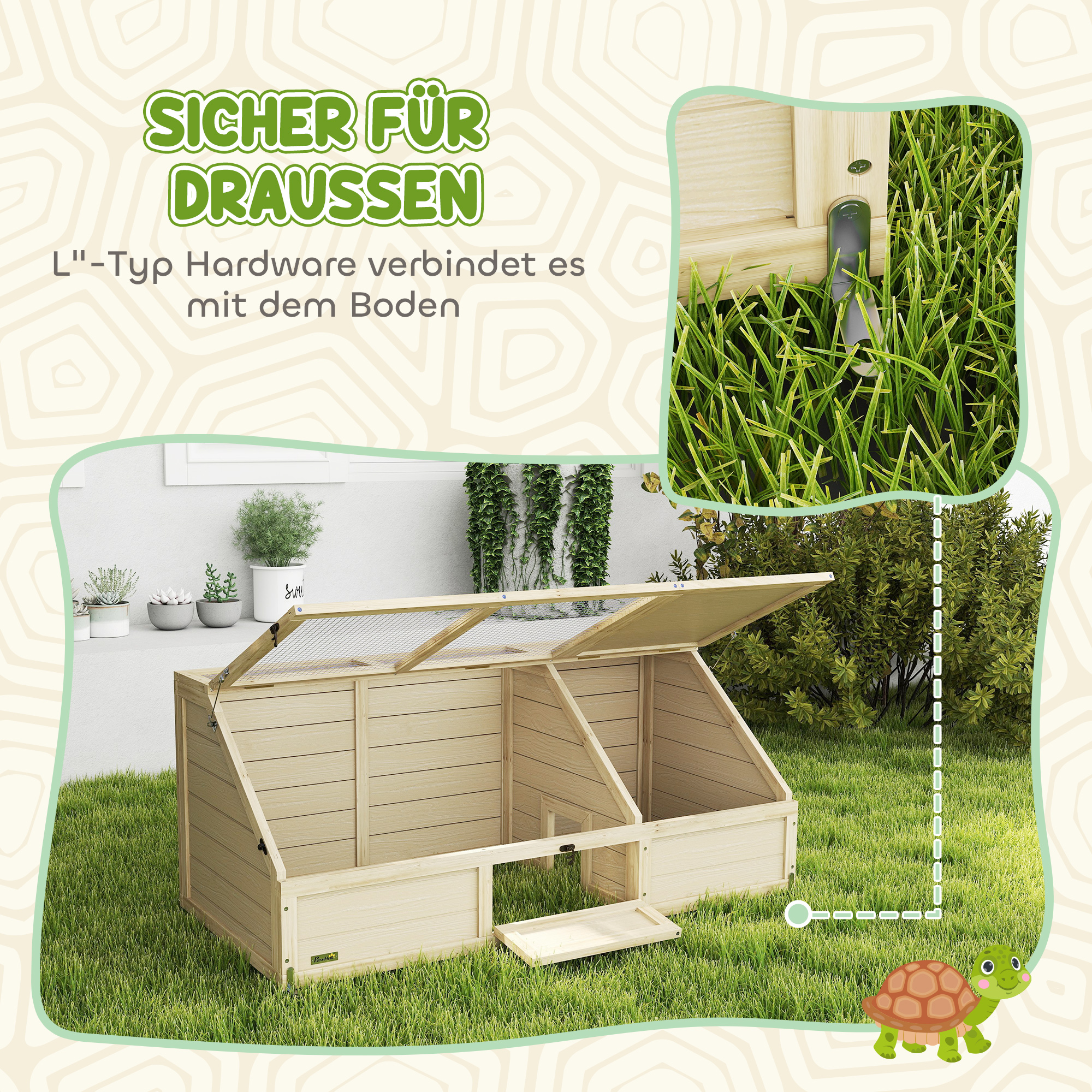 Schildkrötenbox, Outdoor Schildkrötengehege, bodenloses Design, leicht zu öffnen, Schildkrötenhaus, Natur
