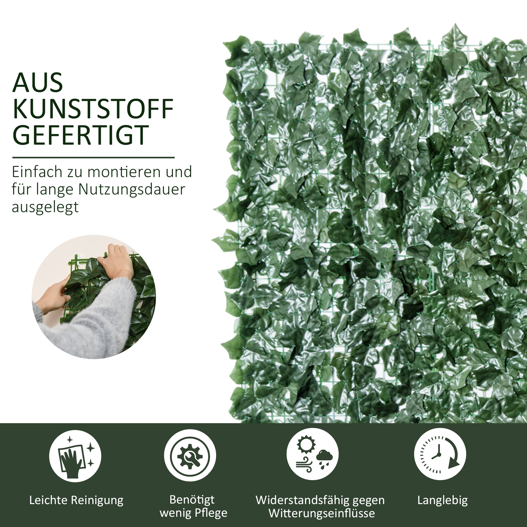 künstlicher Hecken Sichtschutz, UV Geschützt Sichtschutz, Grün Balkon Sichtschutz, Zaun Sichtschutzgitter mit Blättern, Hecken Zaun, WandKünstliche 300 x150 cm für Garten Hochzeit