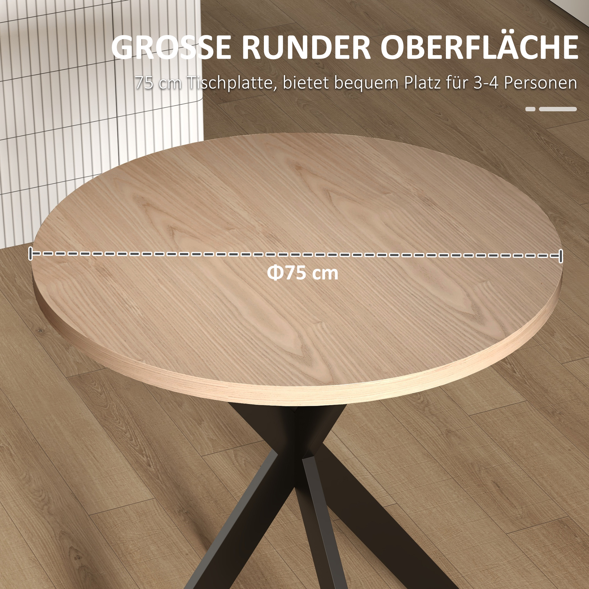 Esstisch 75 x 75 cm rund Küchentisch für 2-4 Personen modern Esszimmertisch mit Spinnenfuß Braun