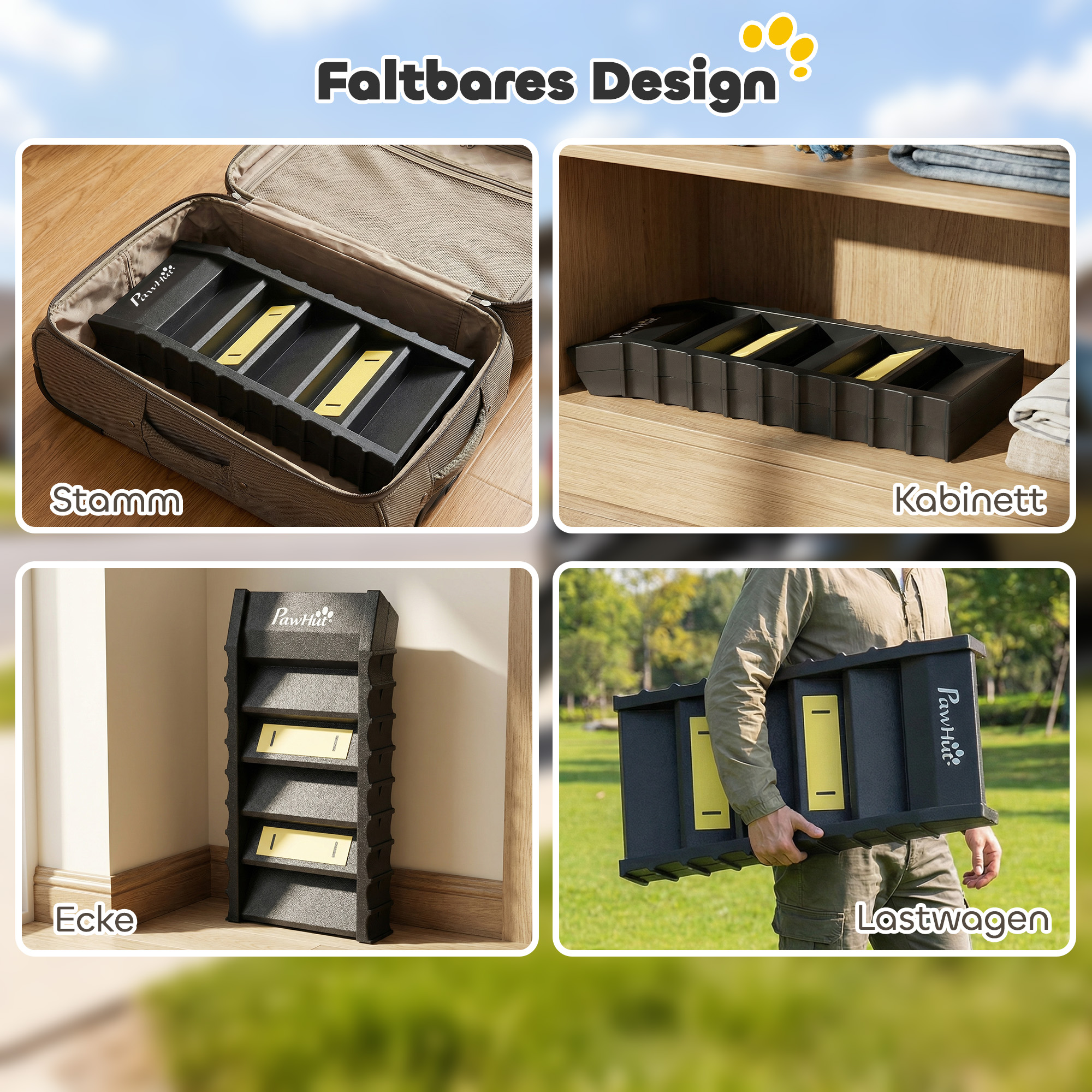 Hunderampe klappbar Hundetreppe Auto & SUV rutschfest Hundeautorampe für Große Tiere bis 25 kg 154x40cm Schwarz