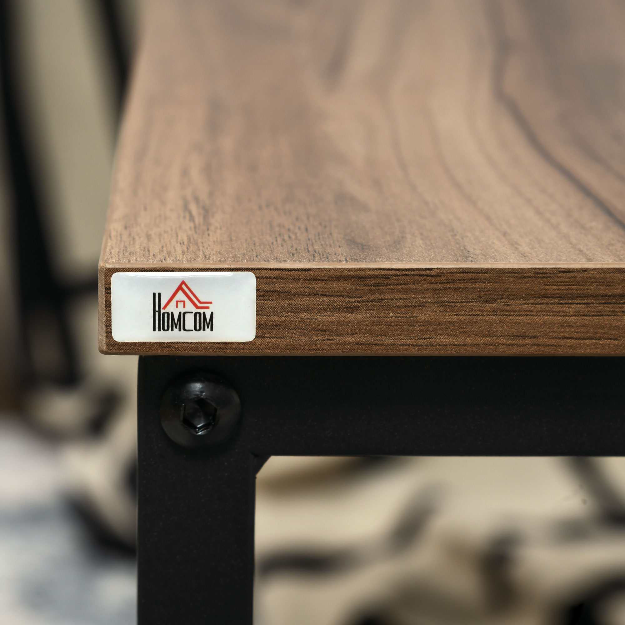 Satztisch-Set aus 2 Beistelltischen, Industrial Design, schwarzer Stahlrahmen, Tischplatte in Holzoptik