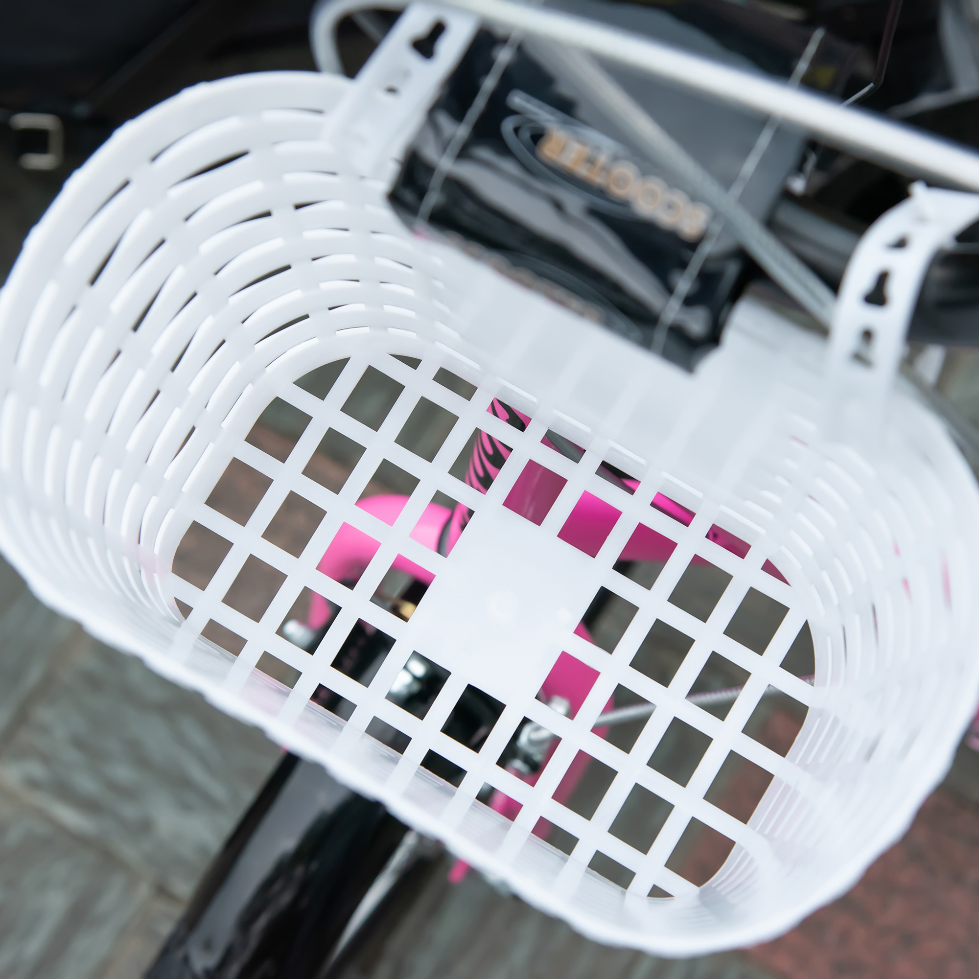 Kinderroller Tretroller mit Bremse, inkl, Korb, höhenverstellbar, für Kinder von 5 bis 12 Jahren, Weiß + Pink