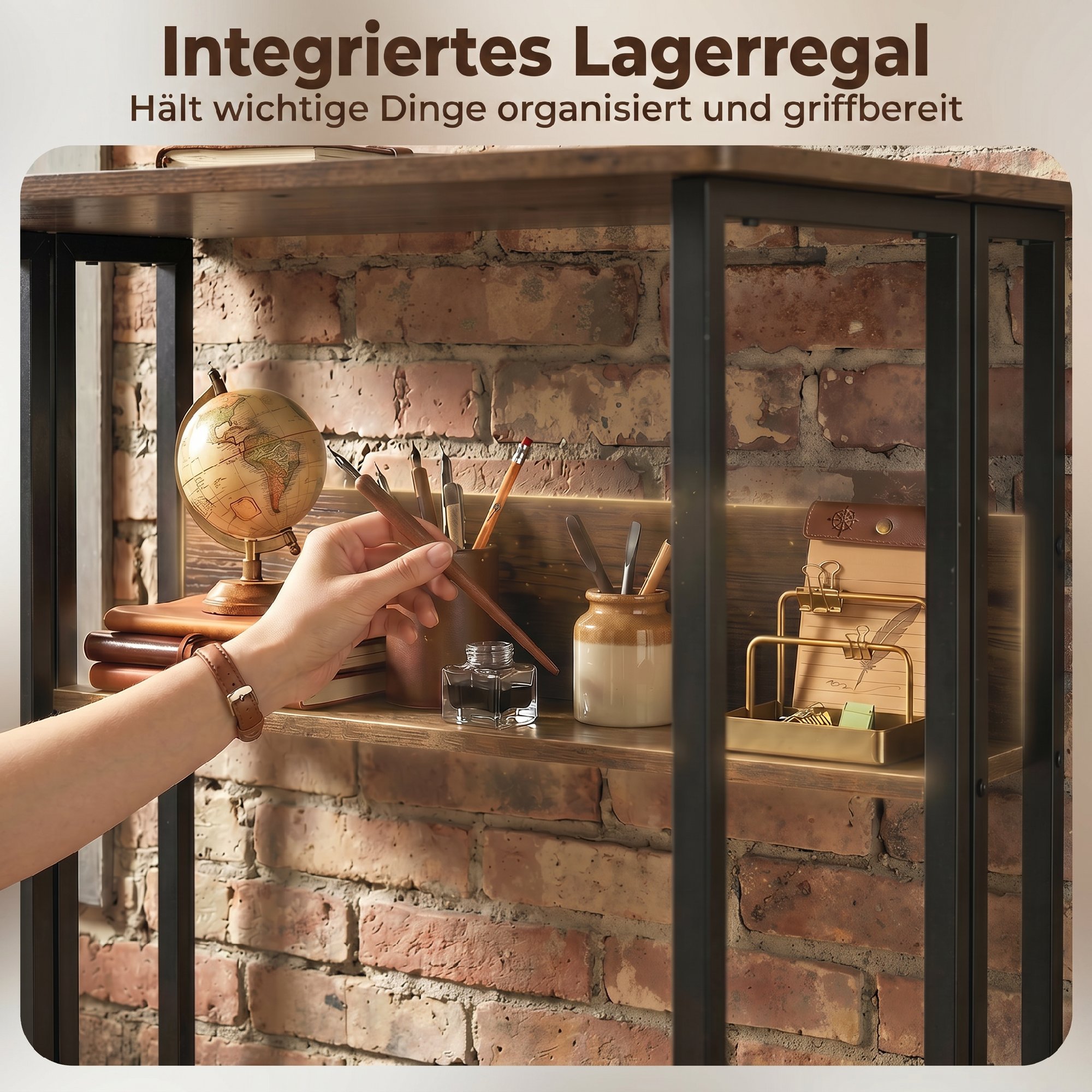 klappbarer Schreibtisch mit Ablagefach, 80 cm Klapptisch für kleine Räume, Büro, Rustikales Braun