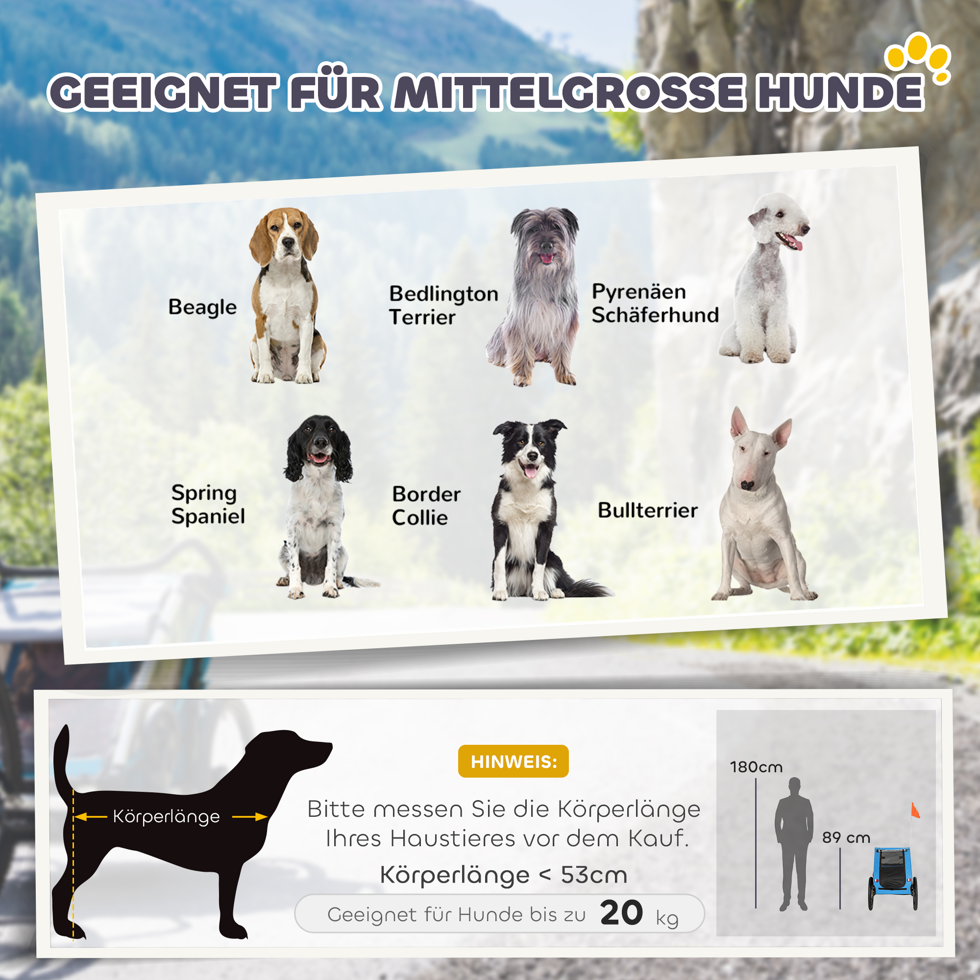 Hundeanhänger Faltbar mit Reflektoren Mesh-Fenster Rädern Tür Sicherheitsflagge für Hunde bis 20 kg 138x70x89 cm Blau