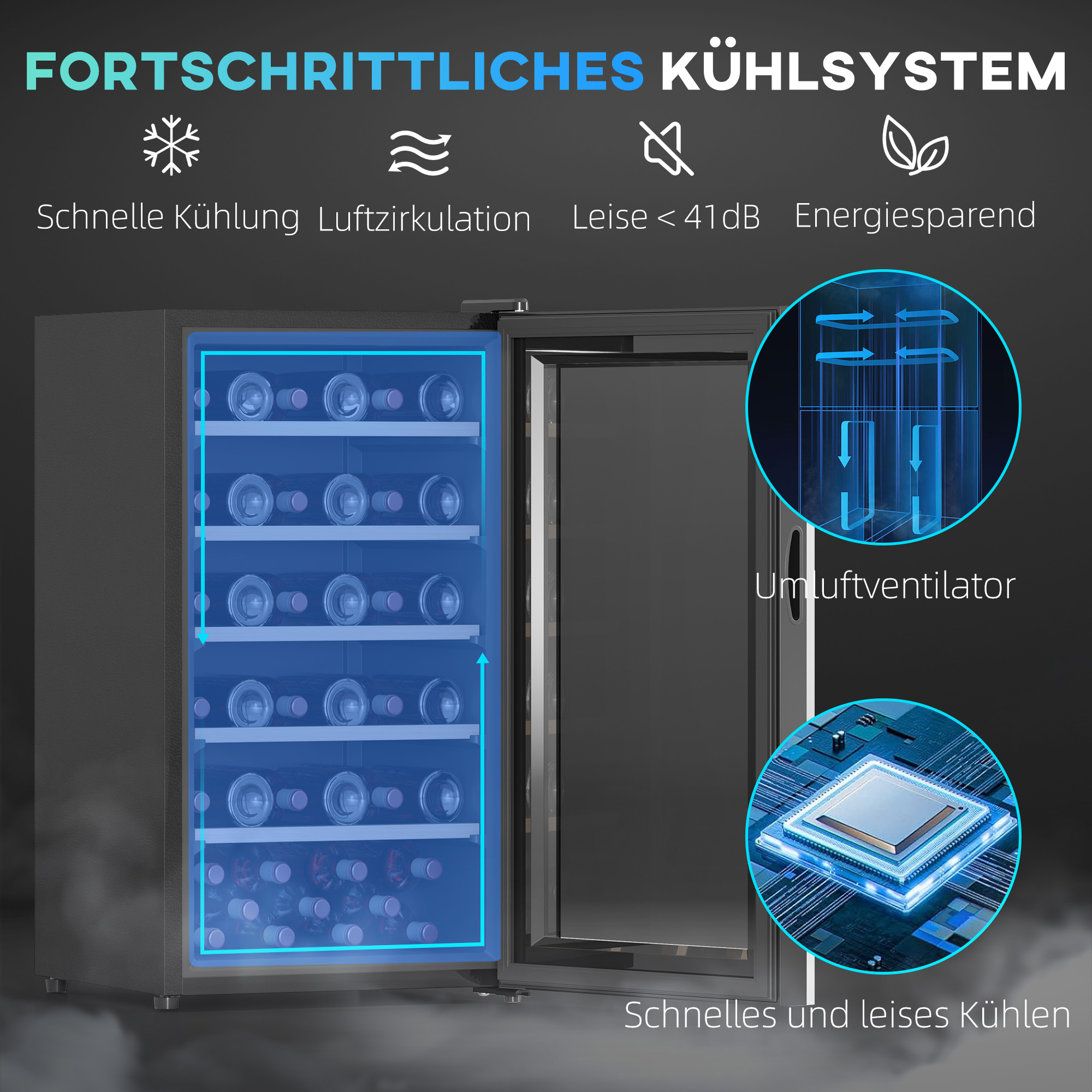 Weinkühlschrank für 41 Weinflaschen, 91 Liter Kapazität, Getränkekühlschrank mit LED-Anzeige, Touchscreen, Schwarz