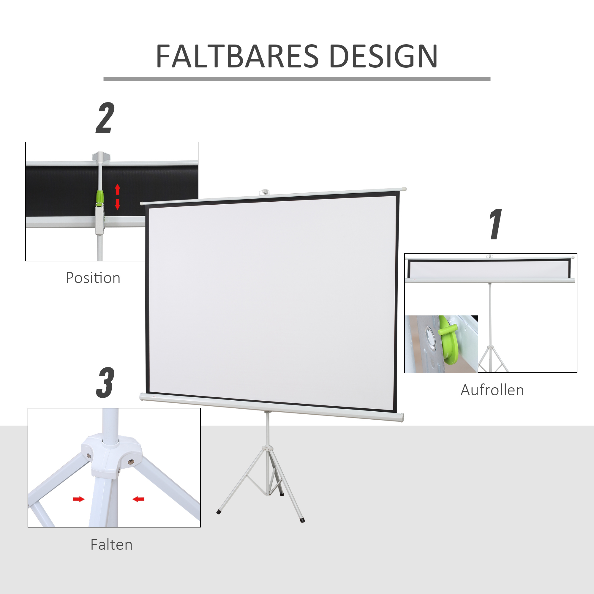 Projektionsleinwand im 4:3-Format, Kinoleinwand, Präsentationsfläche für Zuhause oder Büro, Weiß