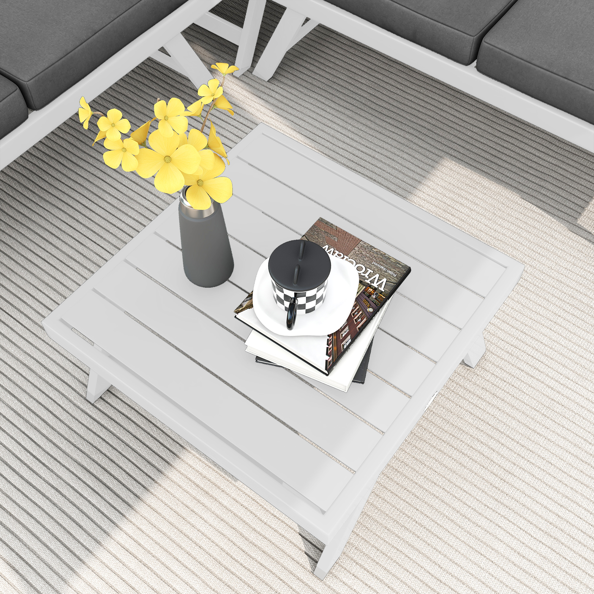 4-teilige Gartensitzgruppe Loungemöbel-Set 4-teilig, 115 cm x 61 cm x 65 cm, Grau + Weiß