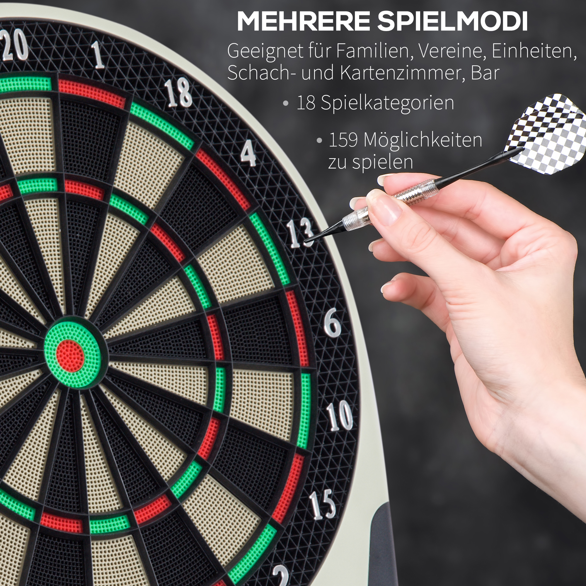 elektronische Dartscheibe, Dartboard mit Sprachansagen LED-Anzeigen 6 Darts 24 Dartköpfe 18 Spiele 159 Varianten Dartautomat Dartscheibe Set für bis zu 8 Spieler