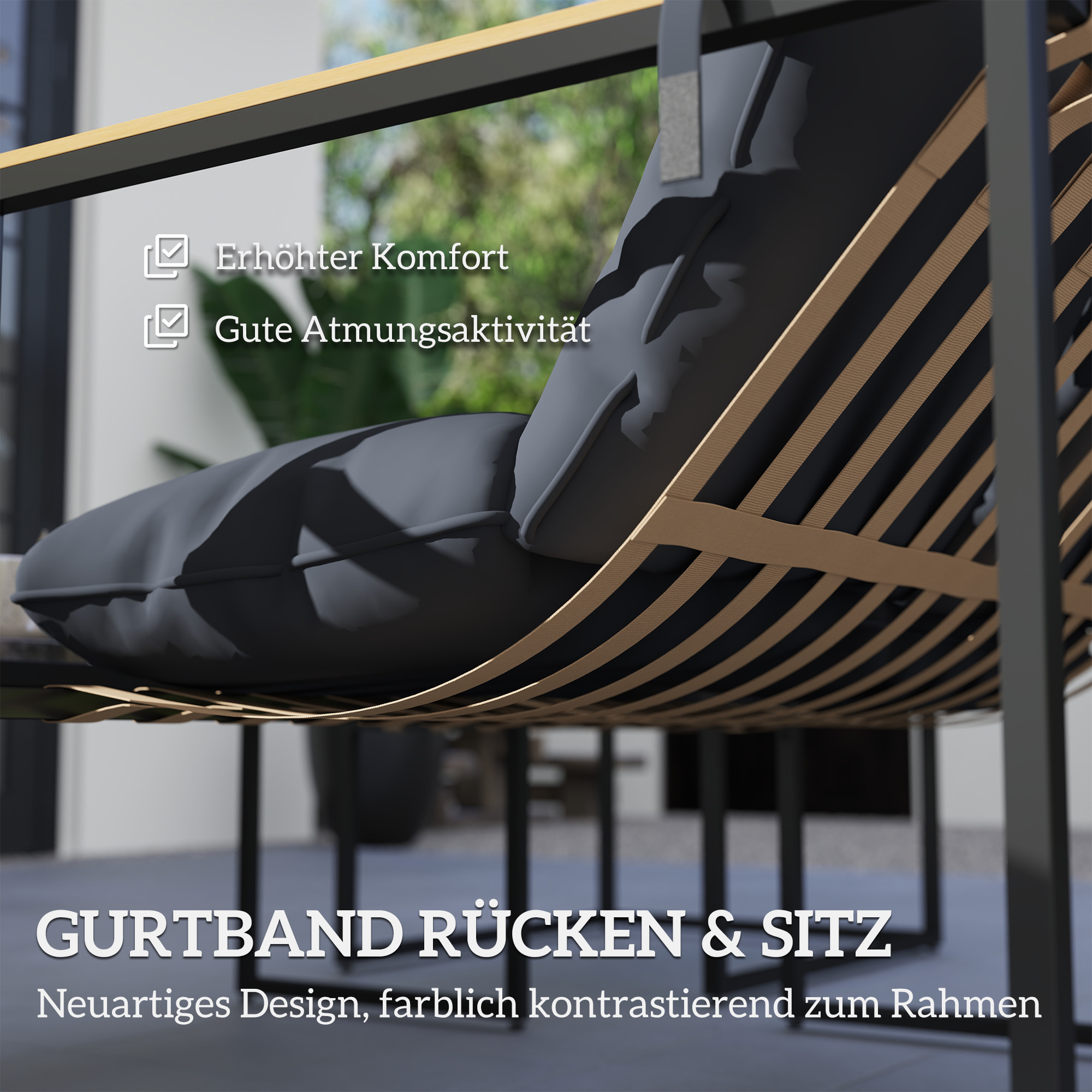 4-teiliges Gartenmöbelset, Outdoor-Möbel-Set, 2 Sessel, 2er Sofa, 1 Tisch, gepolstert, Stahl, Polyester, Grau