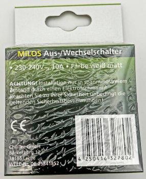 MILOS Wechsel-Schalter, UP, weiß matt / 250V~/ 10A, inkl. Rahmen, Steckanschluss
