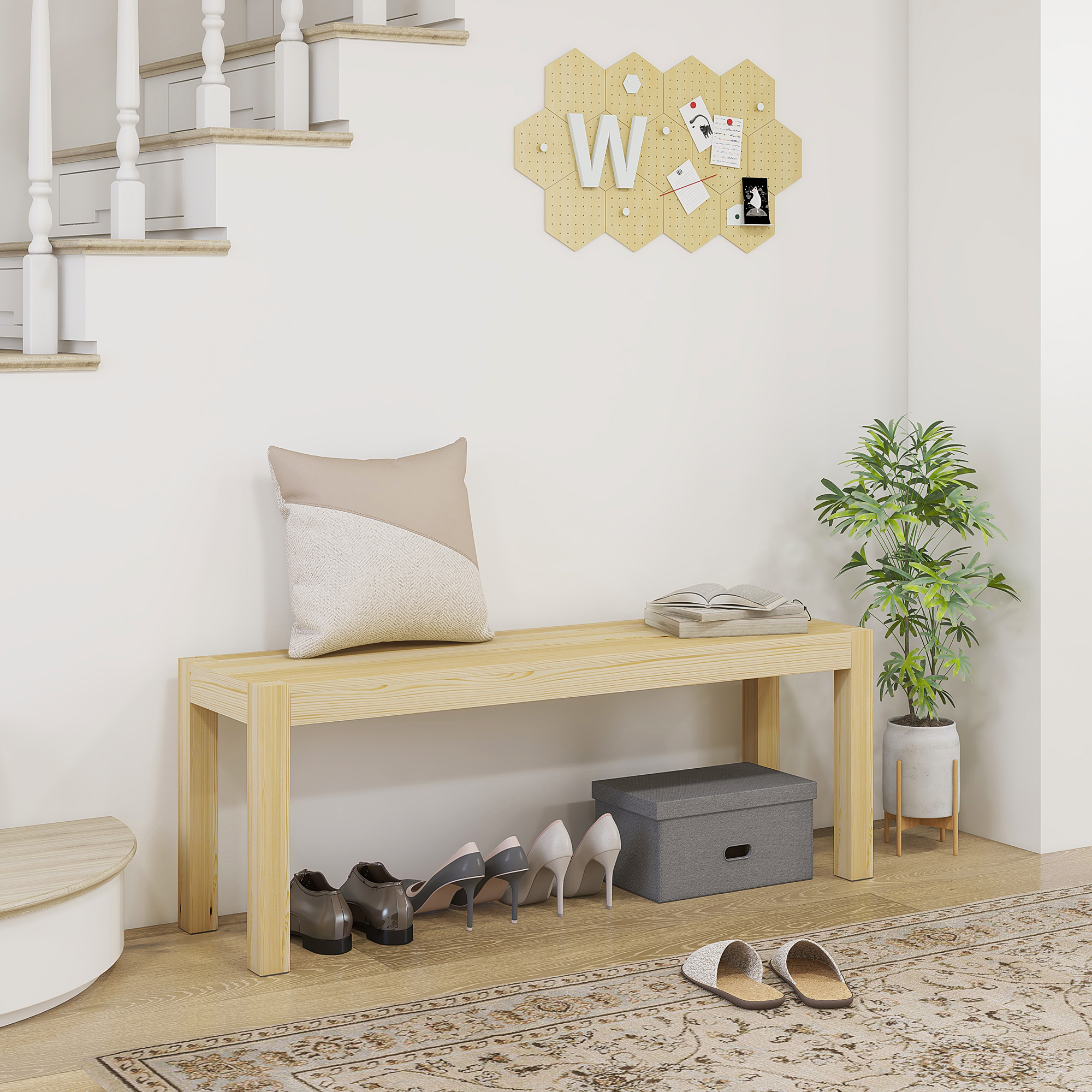 Sitzbank Holzbank Küchenbank, Massivholz, 3-Sitzerbank, 120 cm x 33 cm x 45 cm, Natur