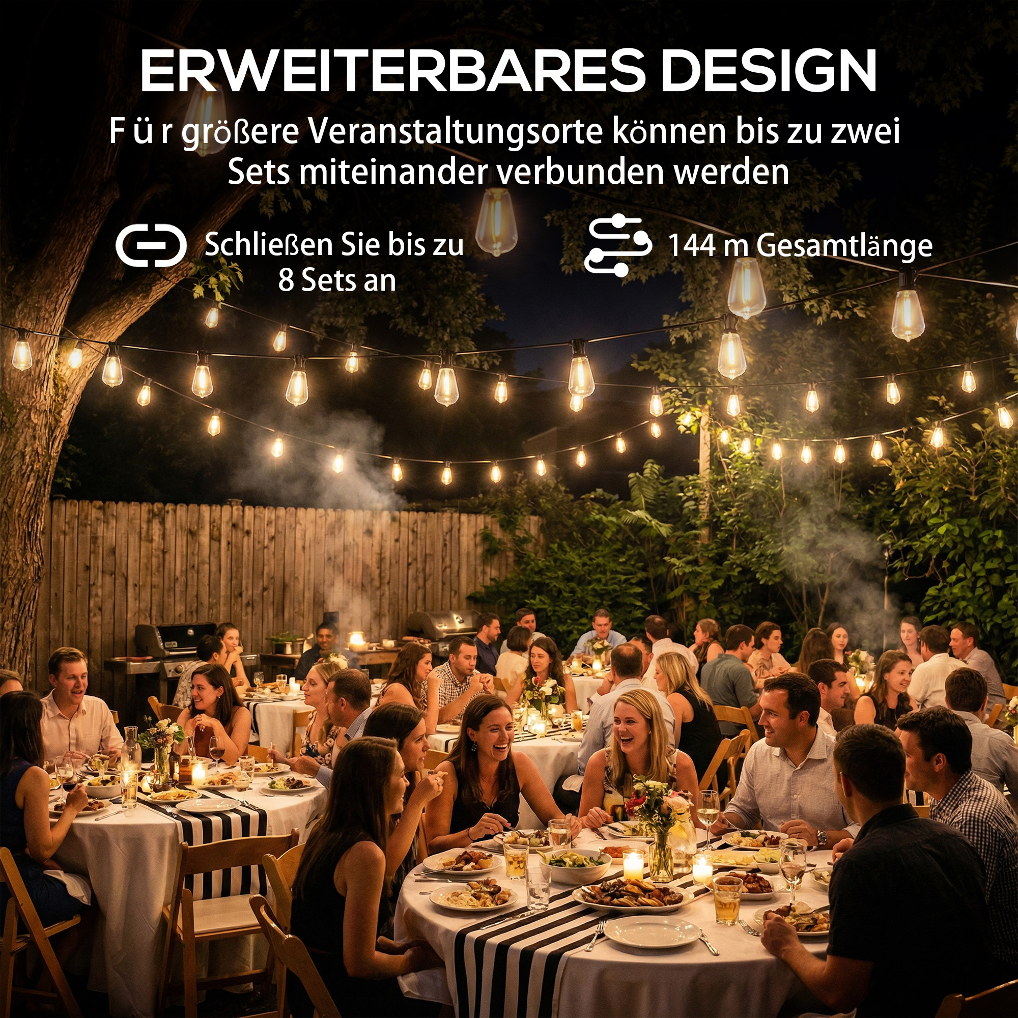 50 LED Vorhanglichter, 18 m verbindbare Lichterkette, IP44 wasserdicht, Innen- und Außendekoration