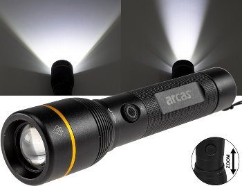 LED-Taschenlampe ARCAS mit Akku 10W, 1000lm, Zoom, Powerbankfunktion