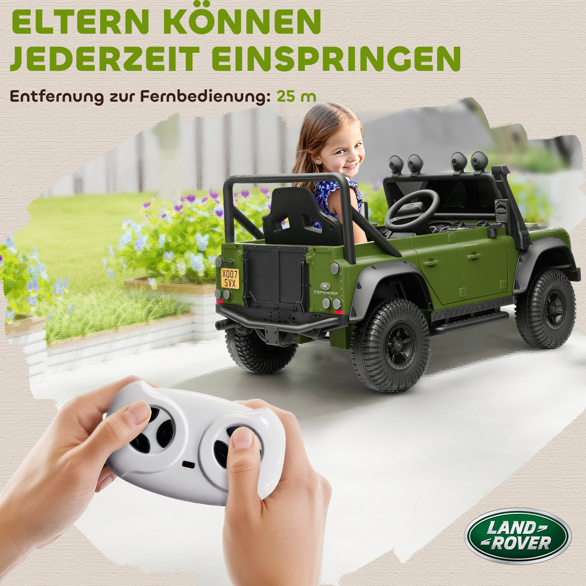 Kinder-Elektroauto, 12V Batterie-Betrieb, Fernbedienung, Musik-Funktion, Hupe, LED-Lichter, Grün