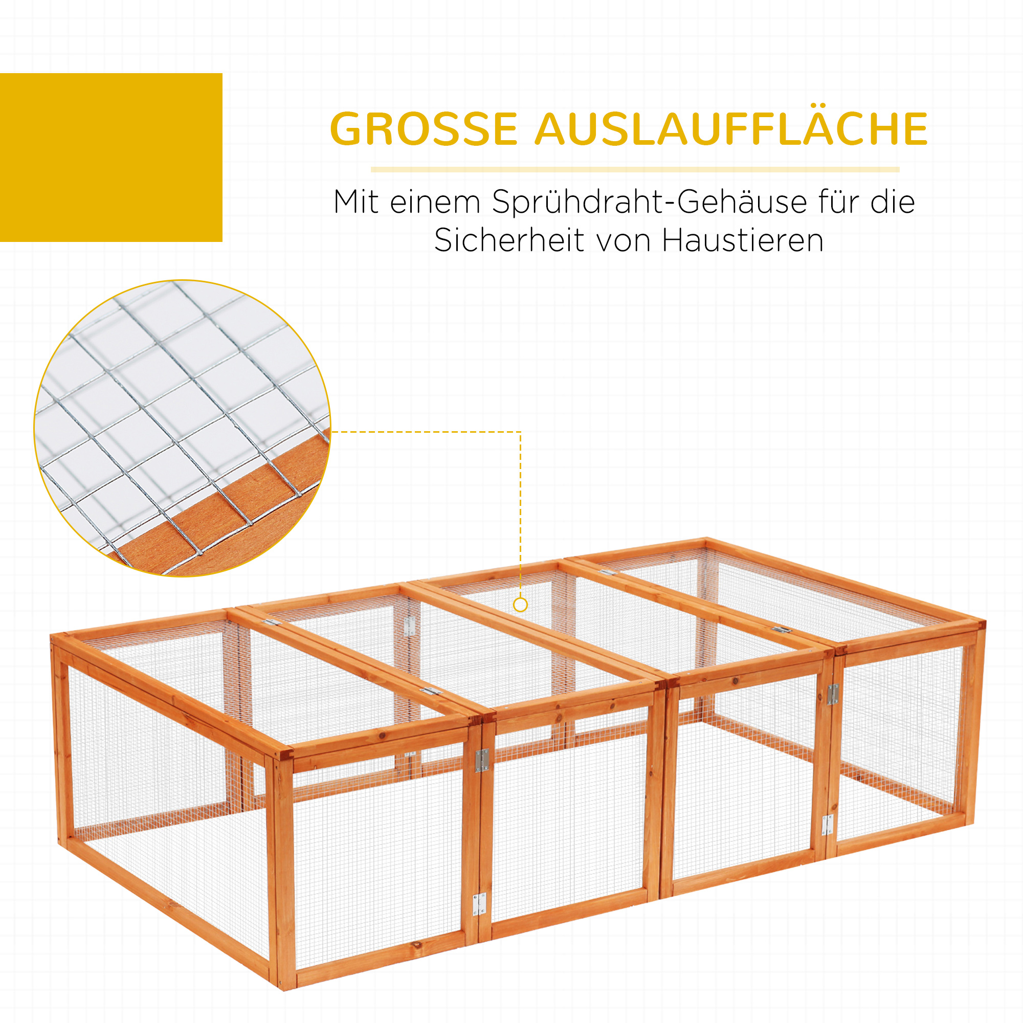 Hasenstall Winterfest Kaninchenstall aus Holz 181x100x48 cm Kaninchenkäfig mit Freilaufgehege, 2 Türen, Metallgitter, Hasenkäfig für Kaninchen, Meerschweinchen Outdoor Natur