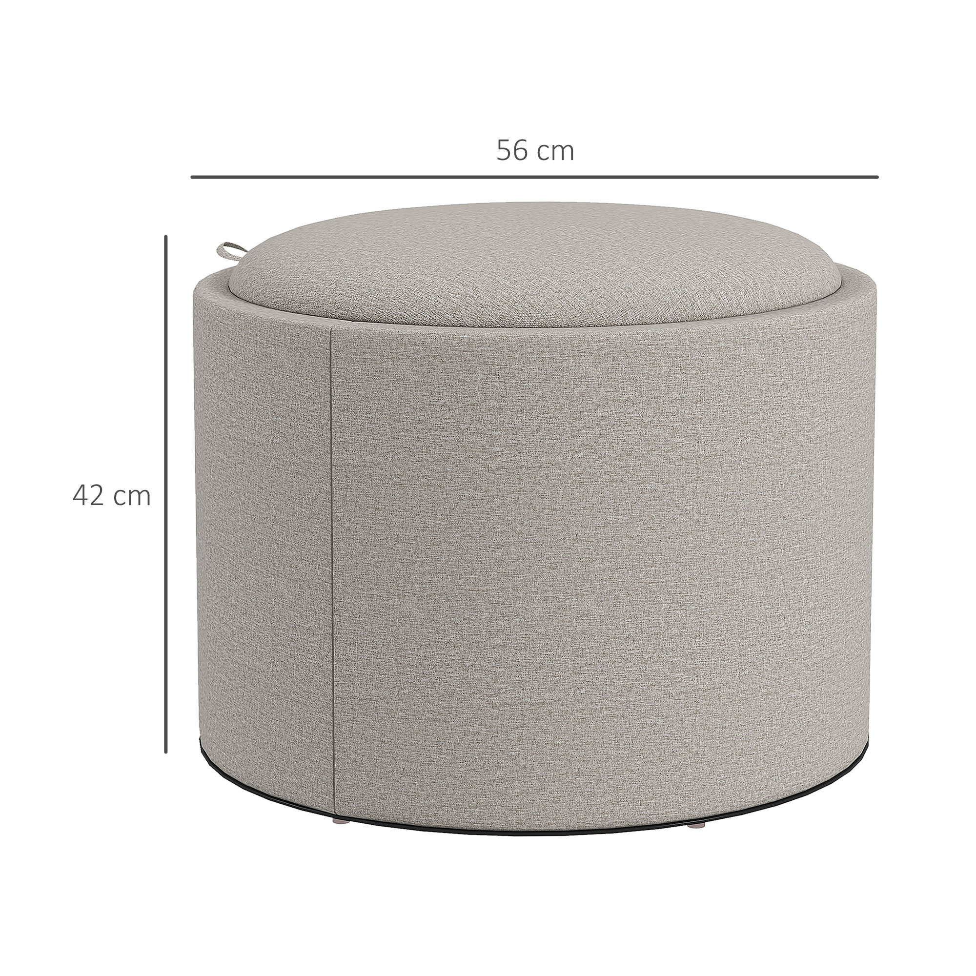 Hocker Polsterhocker, Leinen, versteckter Stauraum, umkehrbarer Deckel, 56cm x 56 cm x 42 cm, Hellgrau + Natur