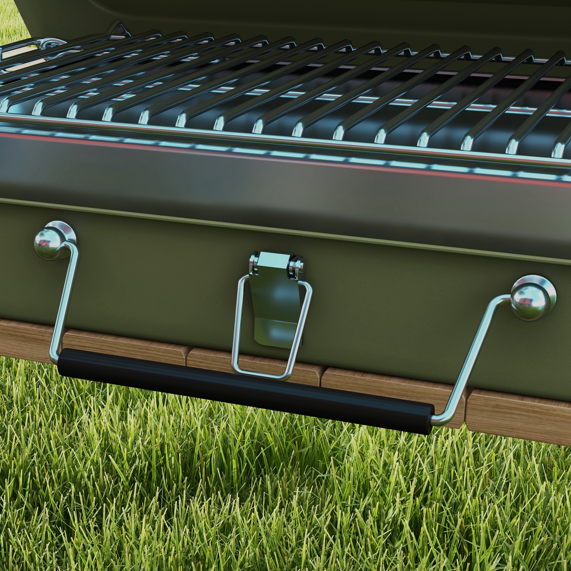 Koffergrill, Mini-Kohlegrill, klappbar, mit Kohleschale und Ascheauffangschale, Metallgehäuse, Grün