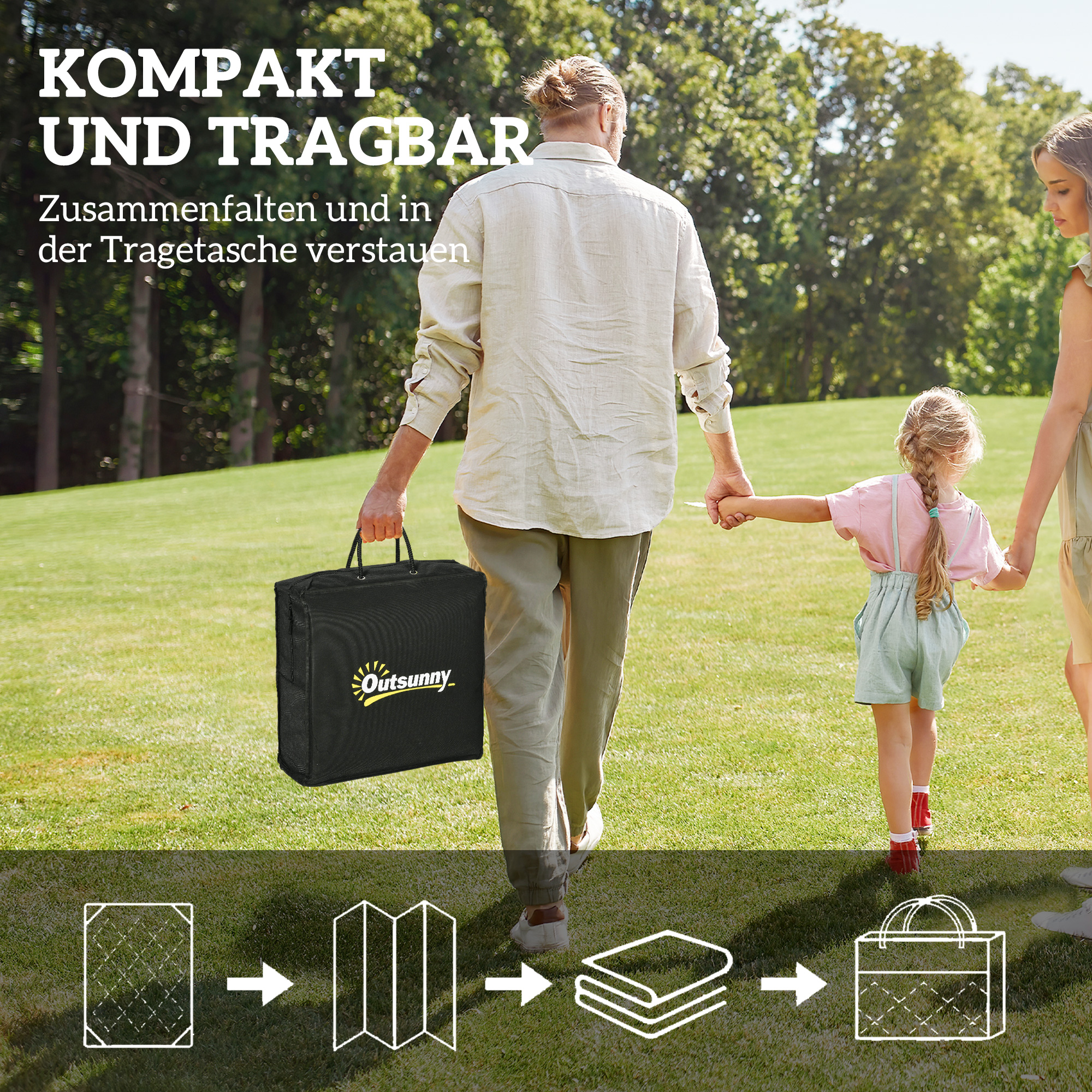 Outdoor Teppich robuster Wetterfest Outdoorteppich mit Tragtasche, faltbar Carpet Boho-Style 182 x 274 cm Schwarz+Weiß