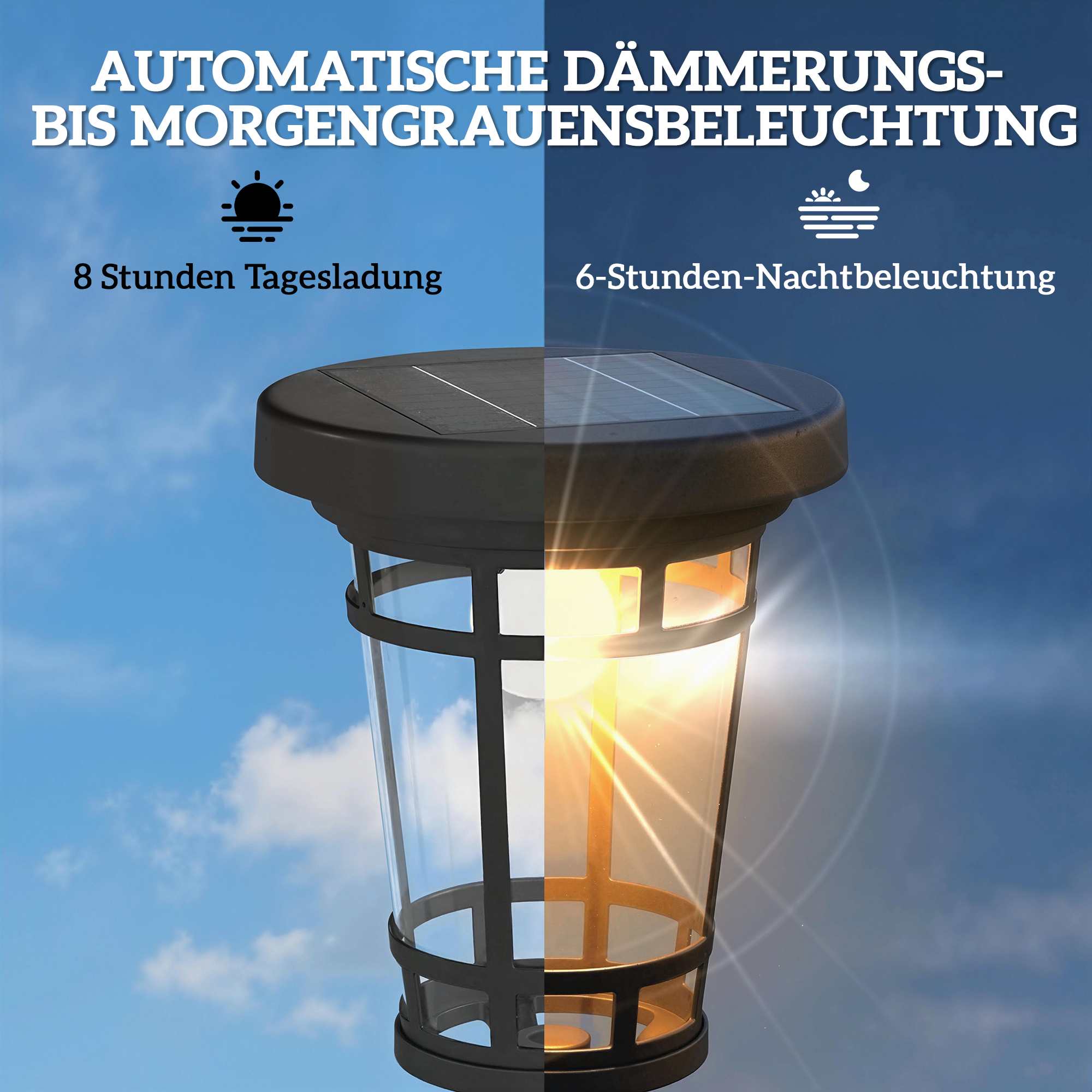 Solar Laterne Stehleuchte mit Blumentopf 195cm Außen Gartenlaterne mit 2 Helligkeitsstufen Lichtsteuerung Schalter IP44