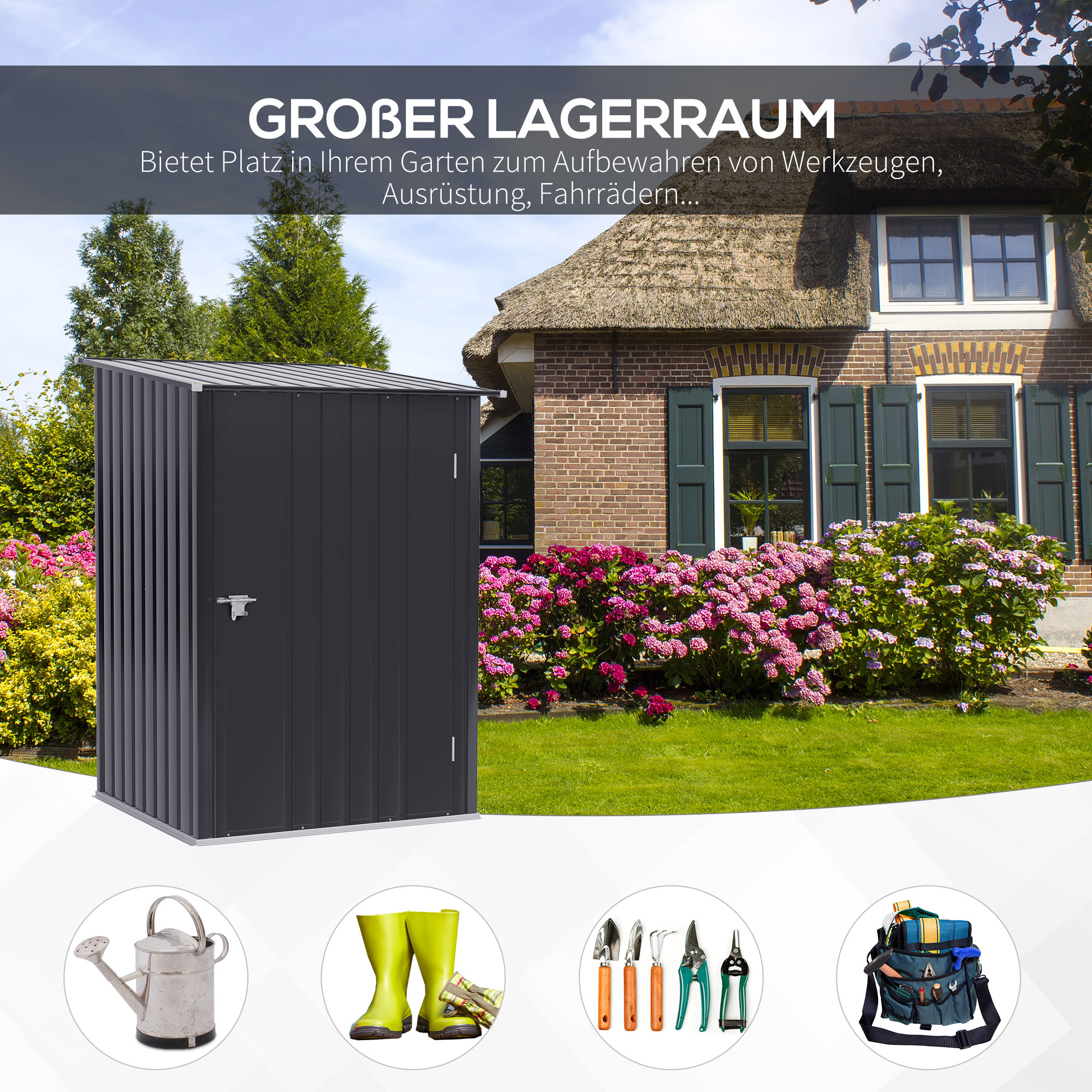 Geräteschuppen aus Stahl 100 x 103 x 160cm Dunkelgrau