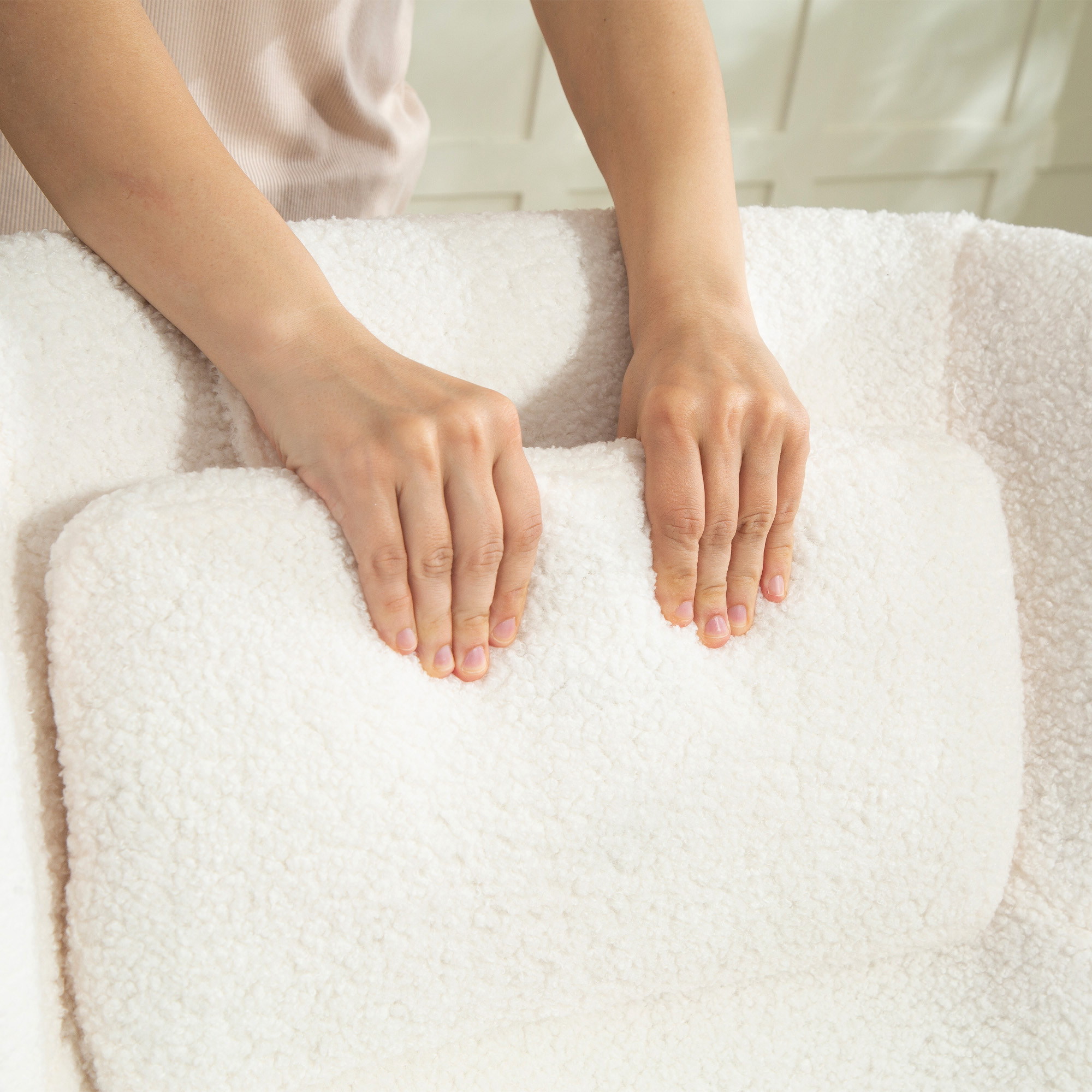 Akzentstuhl, Polstersessel mit Fleece-Bezug, Drehfuß, Metallrahmen, Cremeweiß