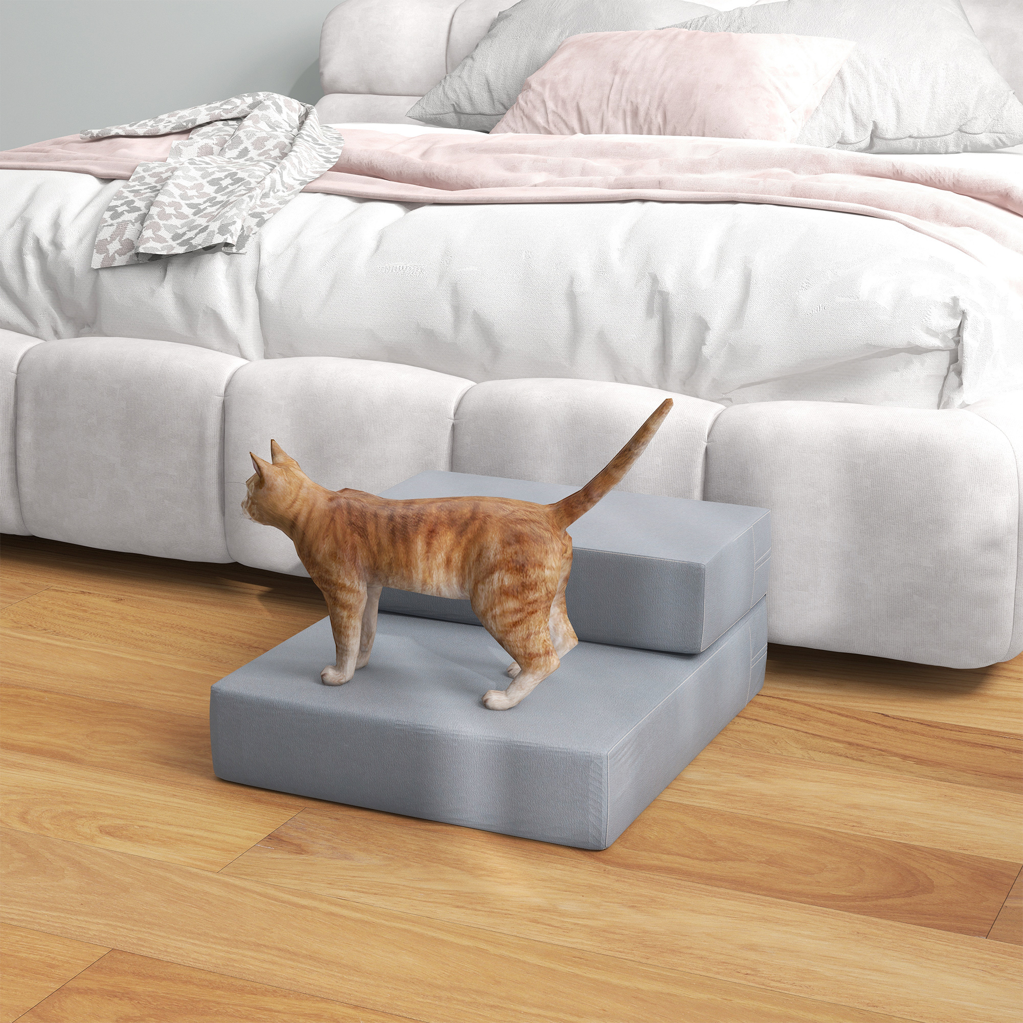 Haustiertreppe Tierunterlage 2 Stufen Klappbar bis 7 kg Hundetreppe Treppe Unterlage für Katzen und Hunde Grau L45 x B39 x H20 cm