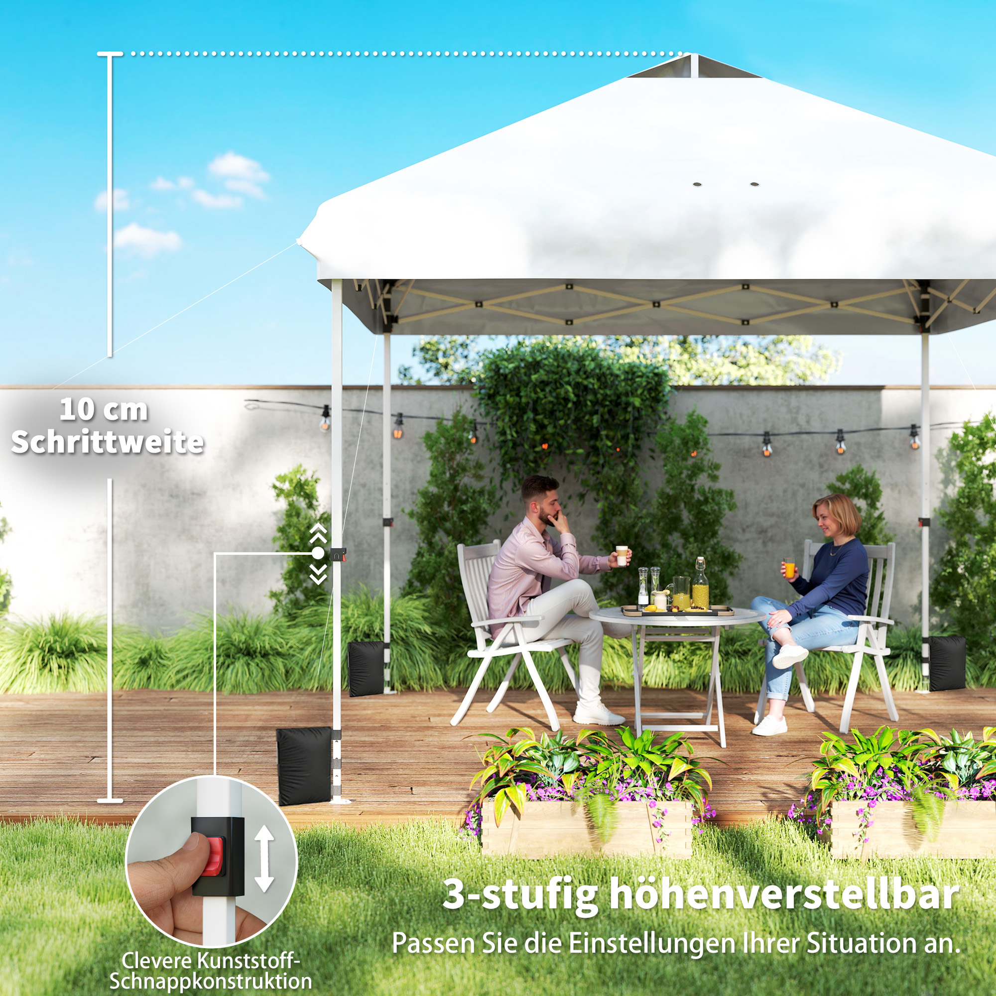 Pavillon 3 x 3 m Wasserdicht Stabil Winterfest Pop-up Faltpavillon, UV 50+ mit Tasche Sandsäcke