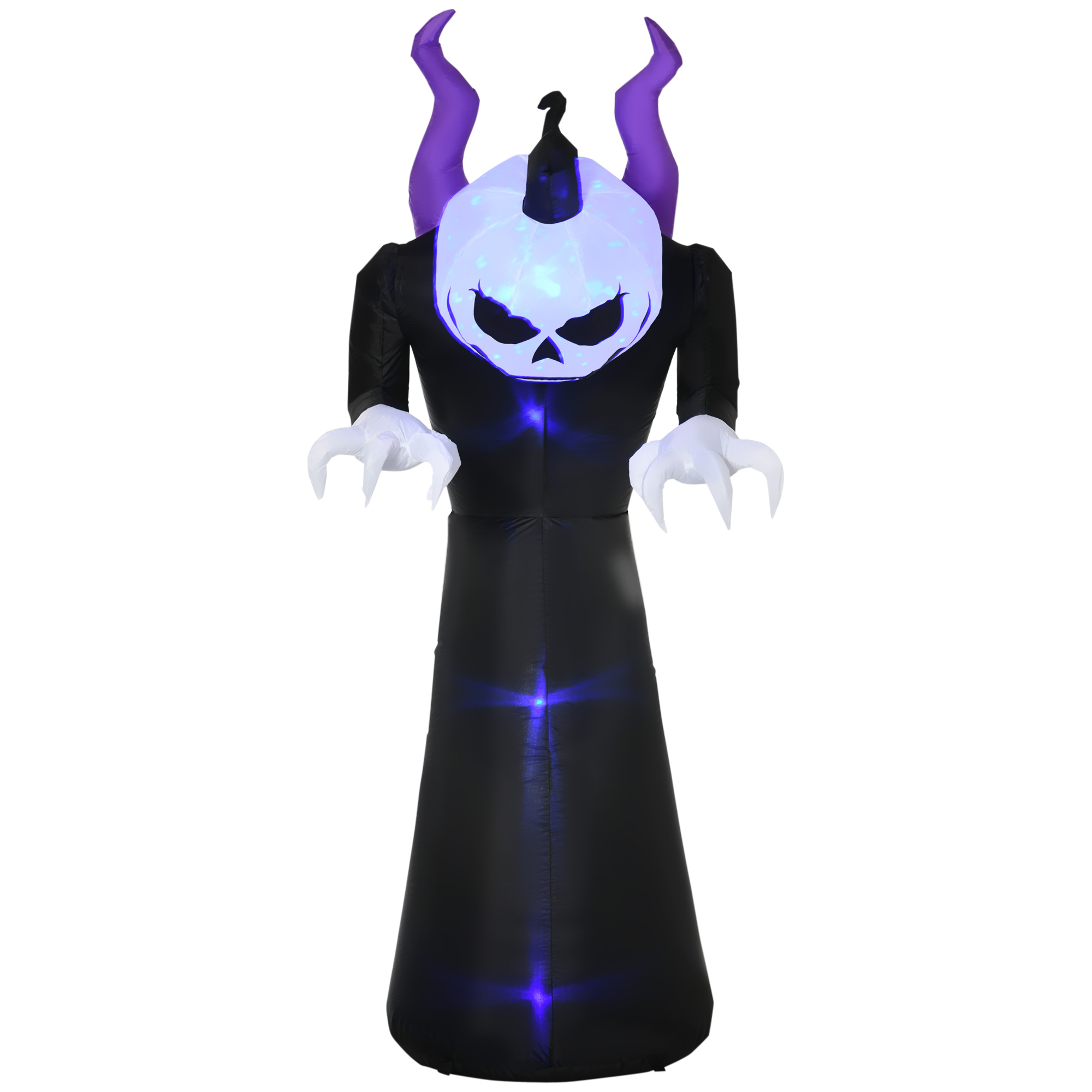 Gespenst mit Kürbiskopf Halloweendeko aufblasbar mit blauem Flammeneffekt 88 x 79 x 210cm
