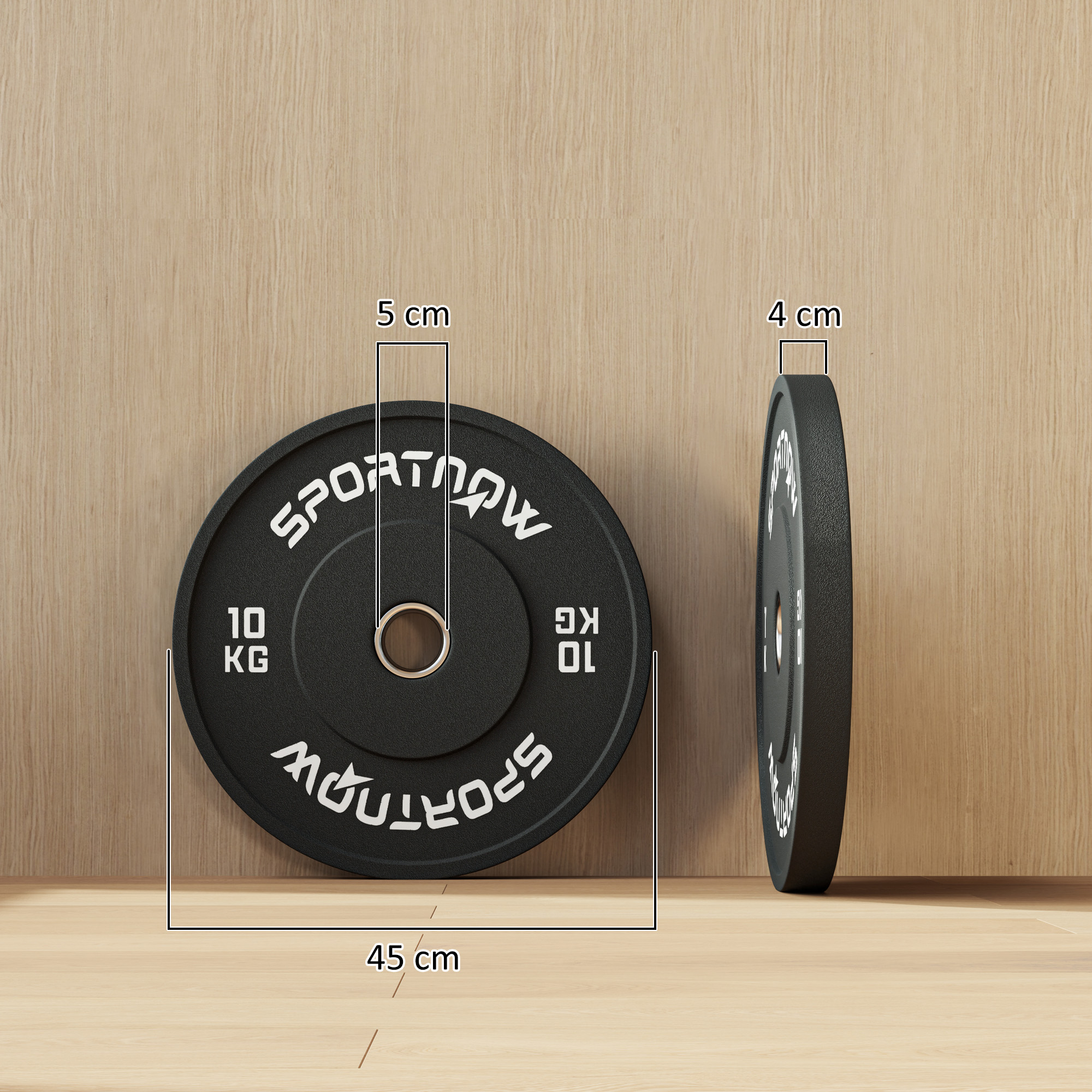 Hantelscheiben-Set, 2 x 10 kg, olympischer Standard, Gummi, geräuscharm, Schwarz