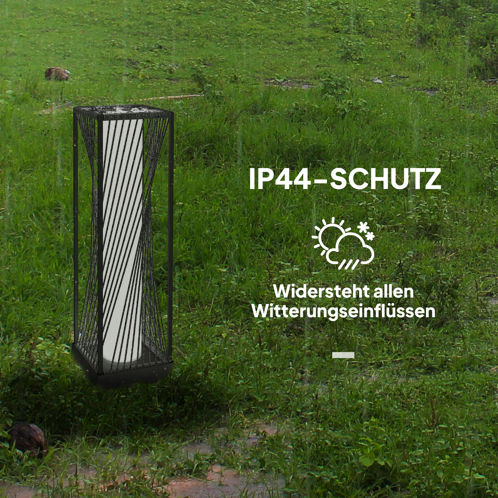 Solar Stehlampe Rattan mit Lichtsensor 25 LED Solarlampen im Boho-Stil IP44 Spritzwassergeschützt Schwarz+Grau