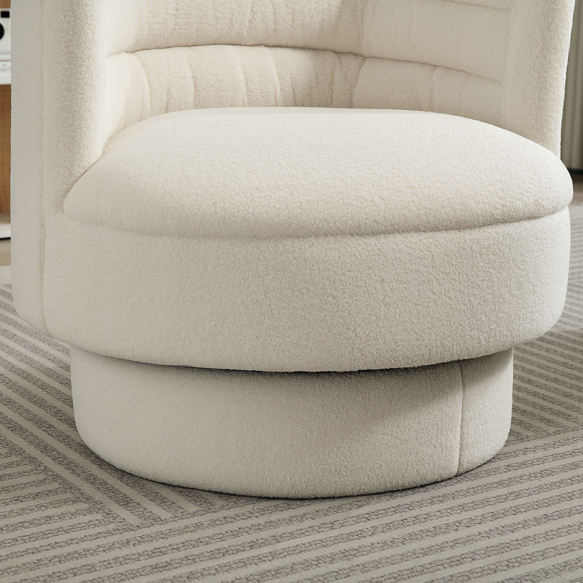 Drehbarer Polstersessel, Moderner Lounge-Sessel mit Kautschukholzrahmen, für Wohnzimmer, Schlafzimmer, Cremeweiß