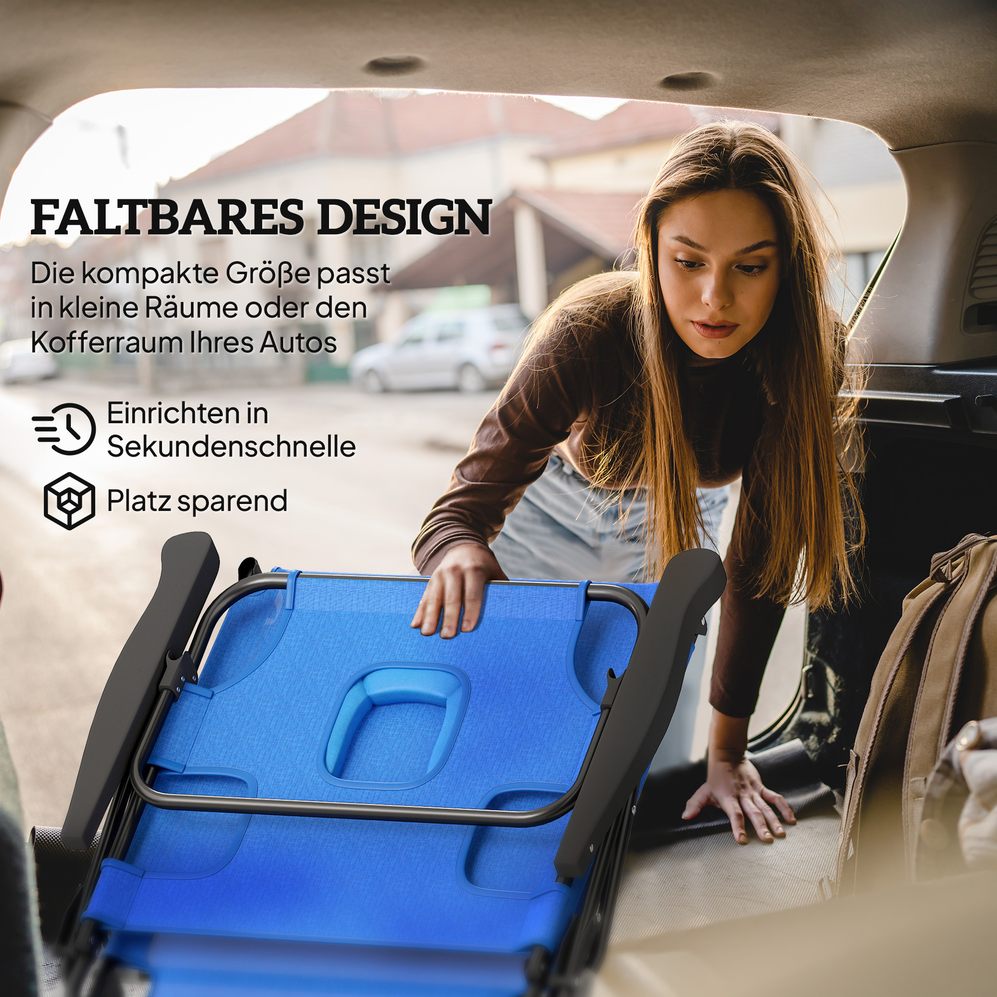 Sonnenliege Gartenliegen Relaxliege, klappbar, wetterbeständig, 194 cm x 72 cm x 31 cm, Schwarz + Dunkelblau