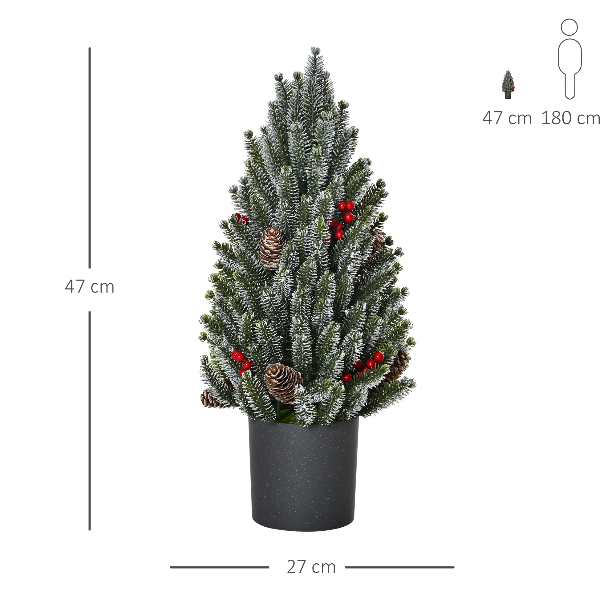 Mini Weihnachtsbaum mit Tannenzapfen, roten Beeren und Übertop 50 cm hoch, Mehrfarbig